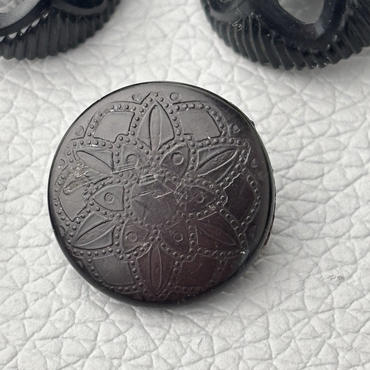 Vintage Black Glass & Early Plastic Button Lot Textured Carved & Openwork