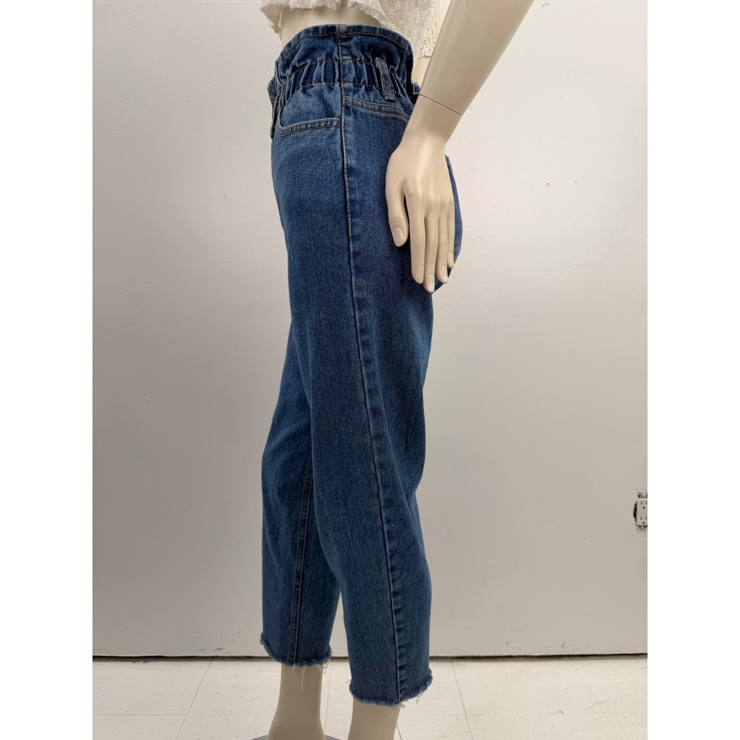 Oak + Fort High Waisted Paperbag Mom Jeans Denim Raw Hem Double Button Sz Small