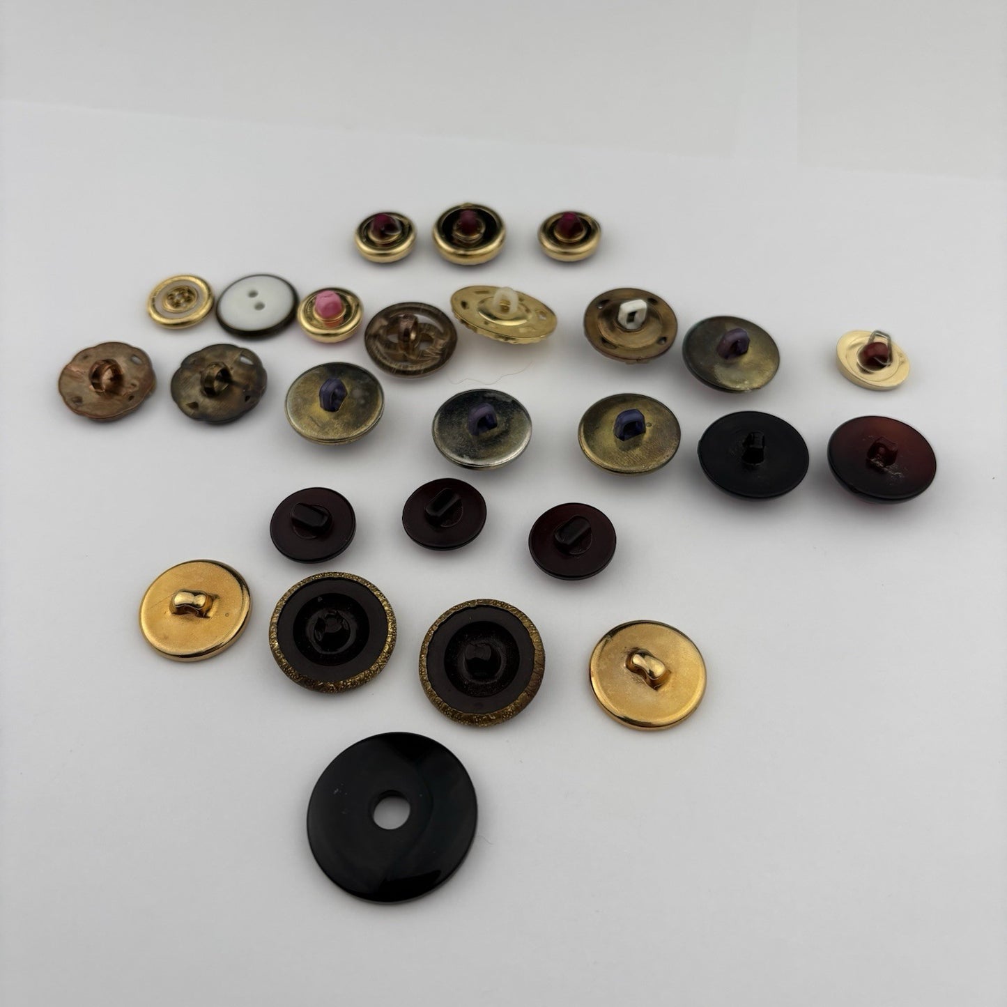 Vintage Jewel-Tone Button Lot – Enamel, Faux Pearl & Gemstone Styles, 25pcs