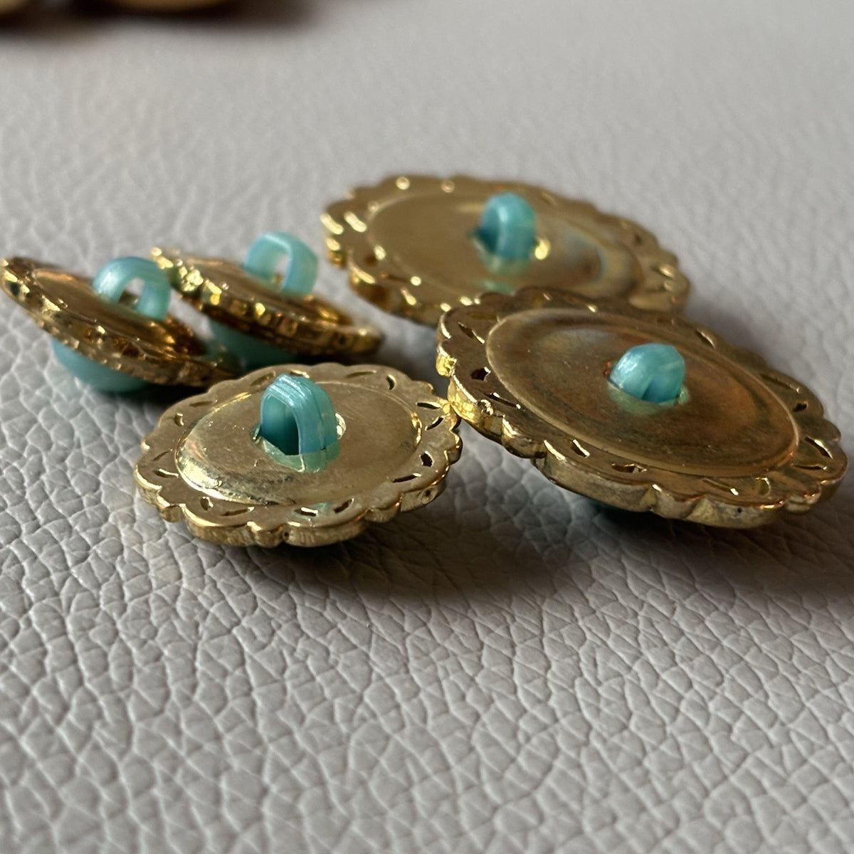 Contemporary Gold Filigree Cabochon Button Lot Pink Aqua Frosted Retro Style Set