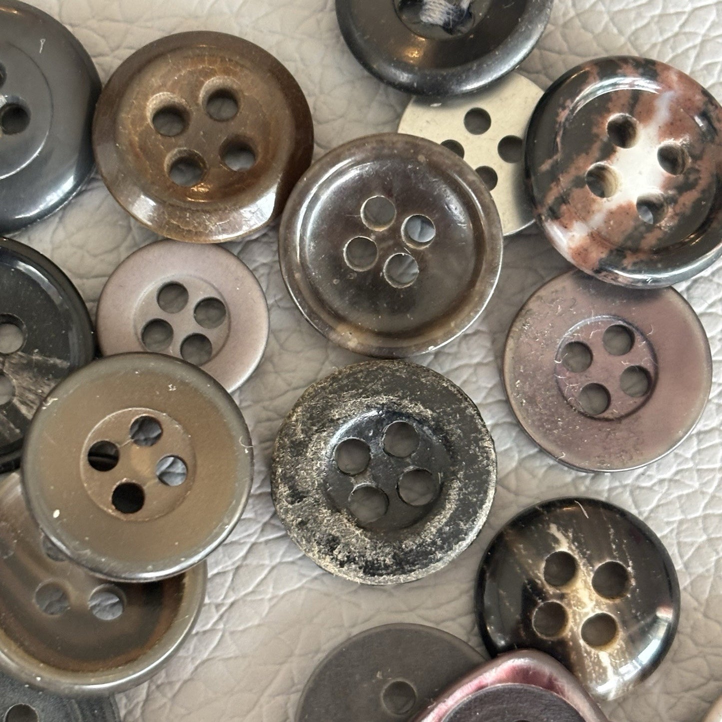 Vintage Button Lot 4 Hole Plastic Small + Medium Sized Buttons Brown Grey Beige