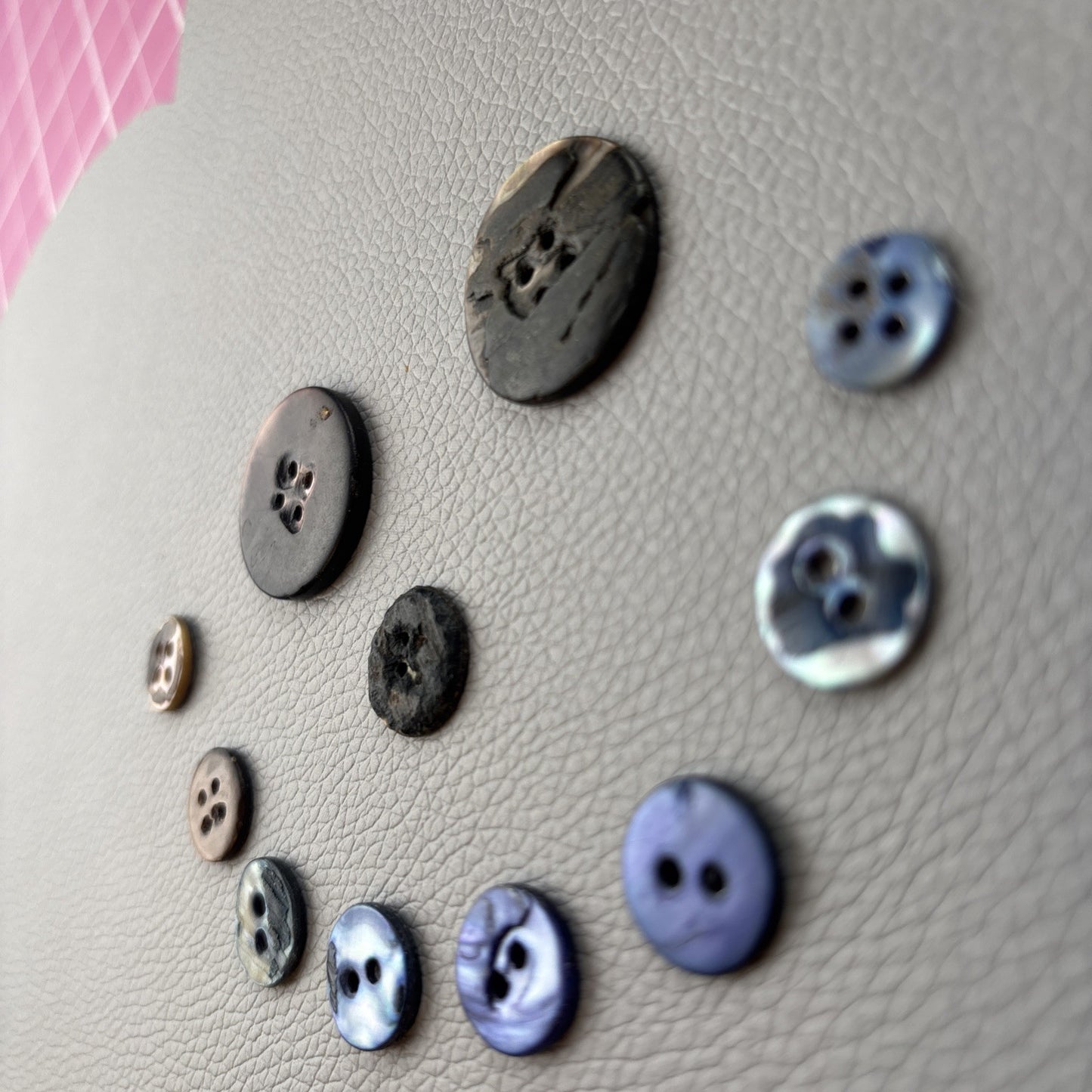 Vintage Mother Of Pearl Buttons. Lot Of 11 Two Hole And Four Hole Round Buttons