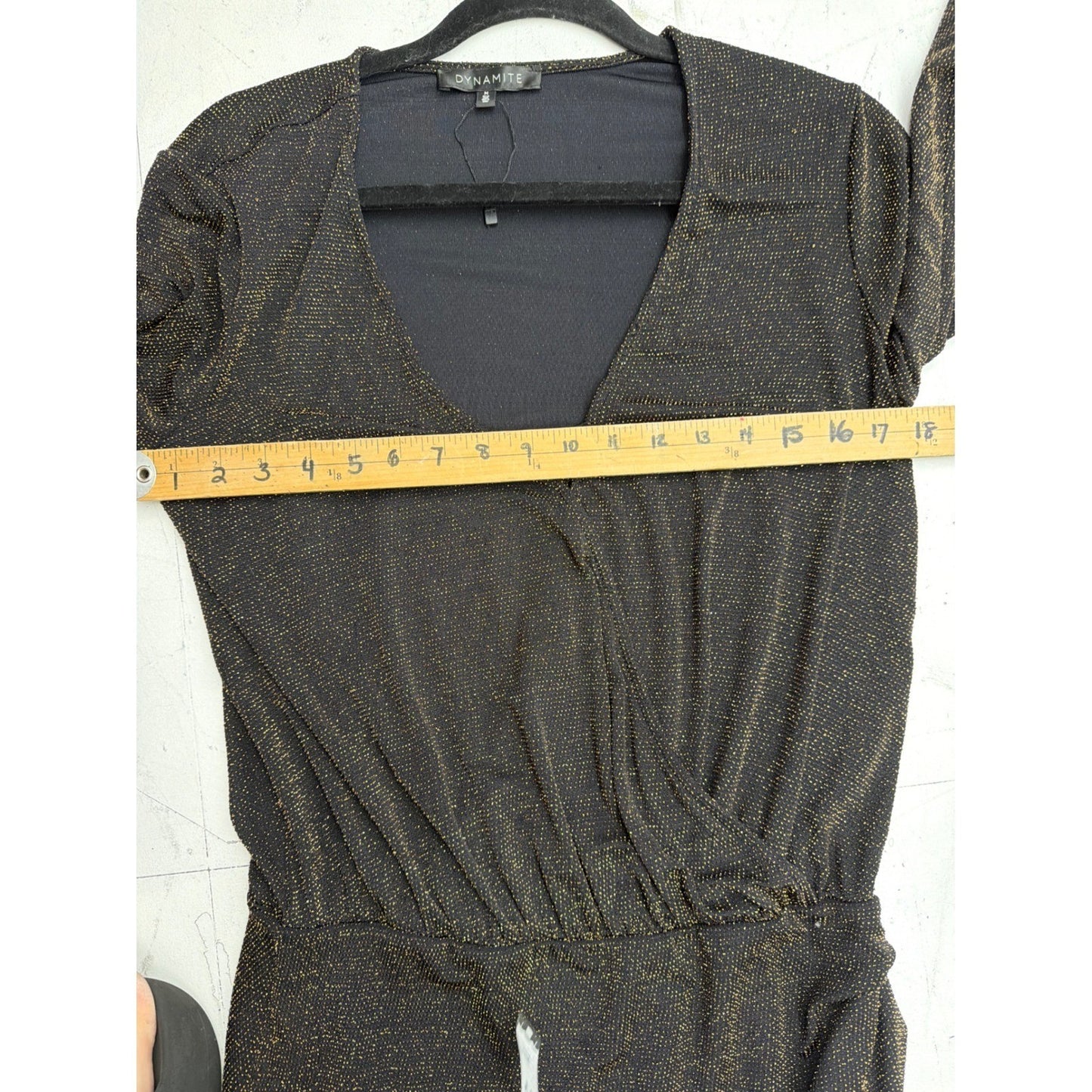 Dynamite Gold Shimmer Black Dress Ruched Long Sleeve Y2K Goth Indie Sleaze M