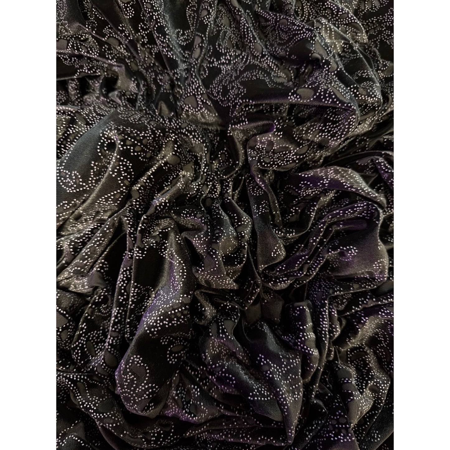 Black Velvet Fabric 66"/60" Stretch Silver Glitter Damask Floral Sheer Sewing