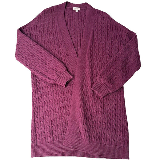 LAURA petites Dark Purple Cardigan Cable Knit Women's Sz Small Open Front Casual