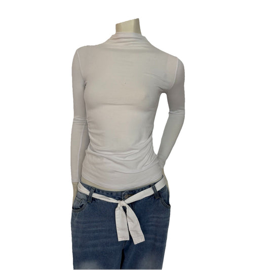 Paraphrase women's basiccore white mock neck long sleeve top classic sz small