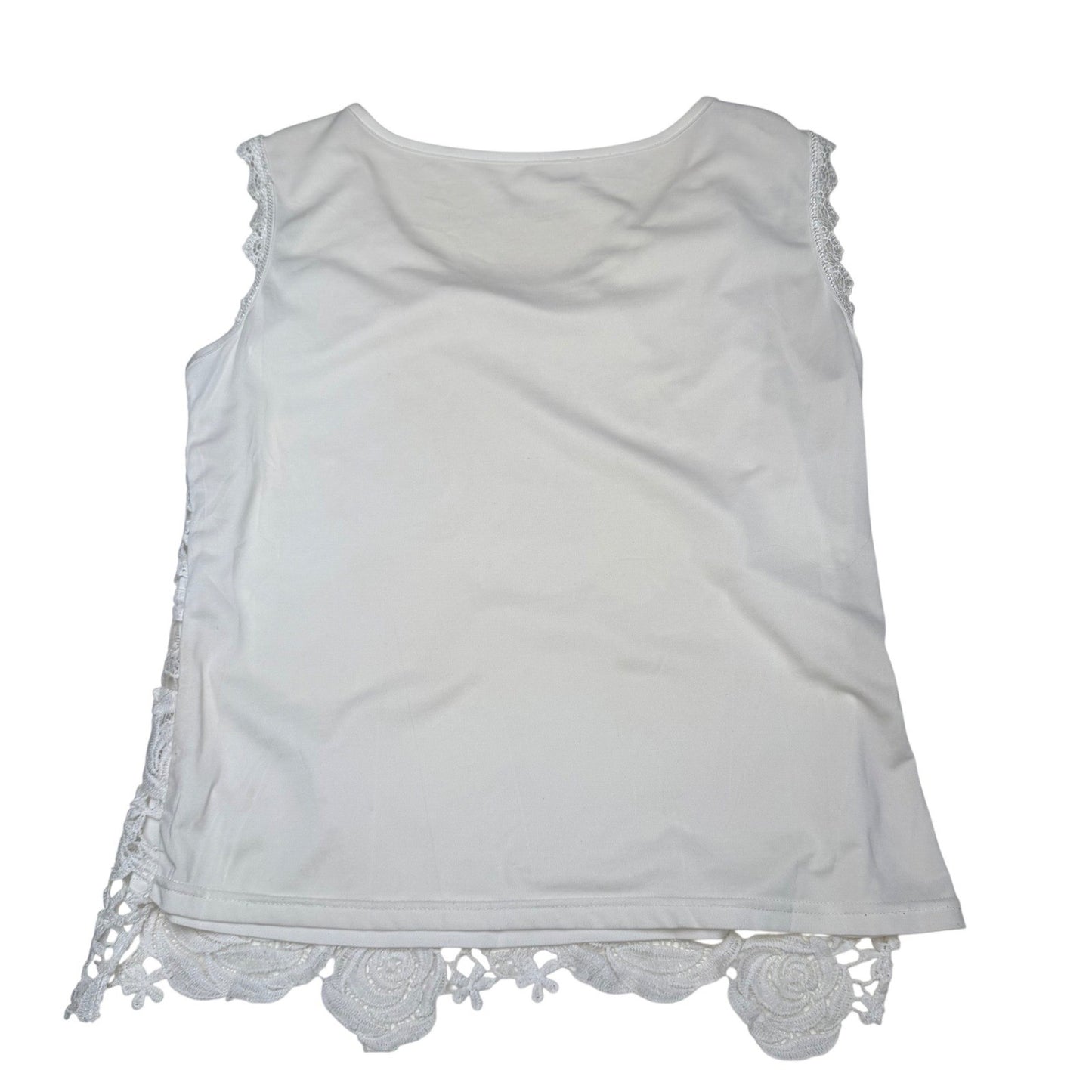 White Floral Lace Sleeveless Tank Top  Hem Size Small Boho Victorian Romantic