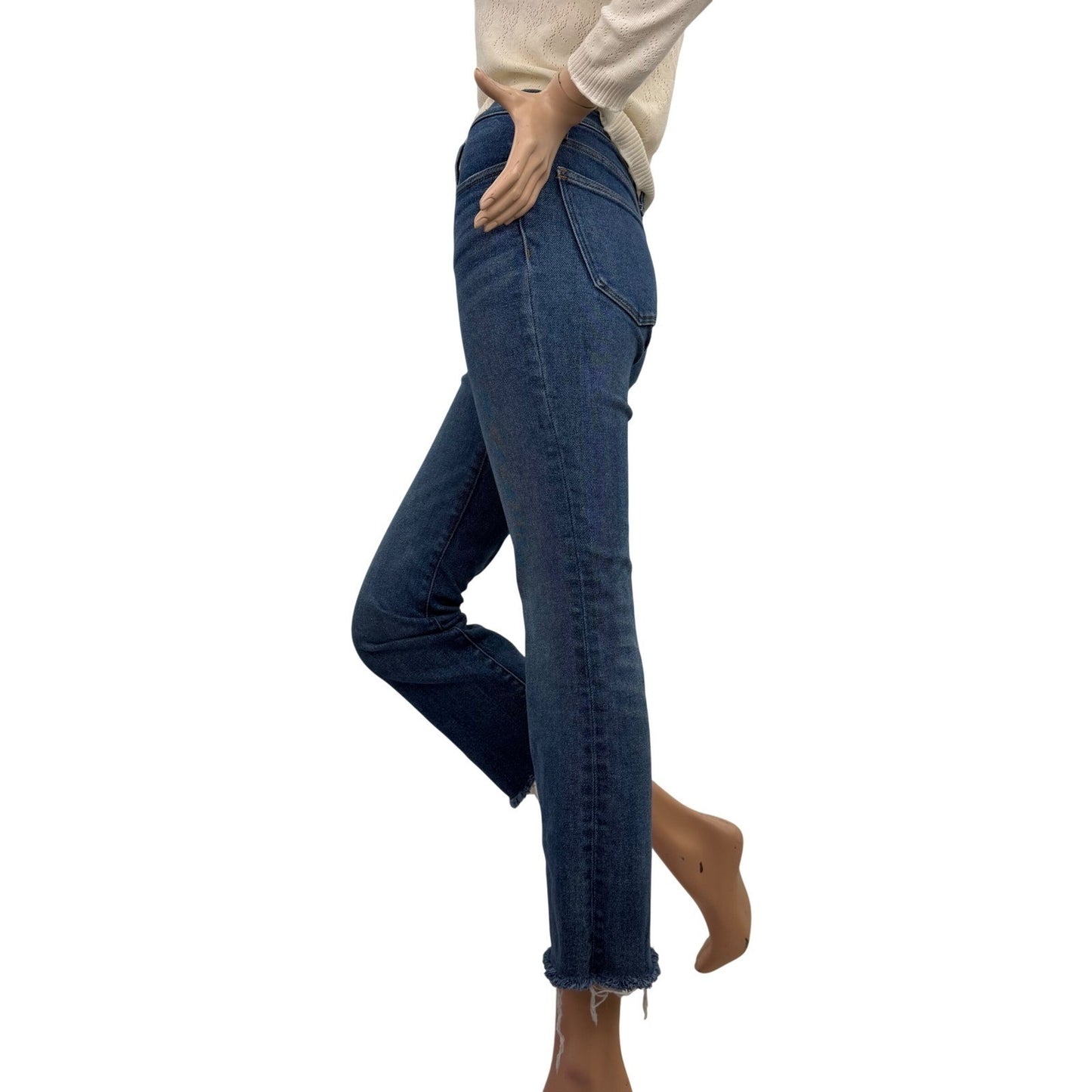 Madewell Jeans High Rise Cali Demi-Boot   Raw Hem Sz 24 Blue Wash Straight Leg