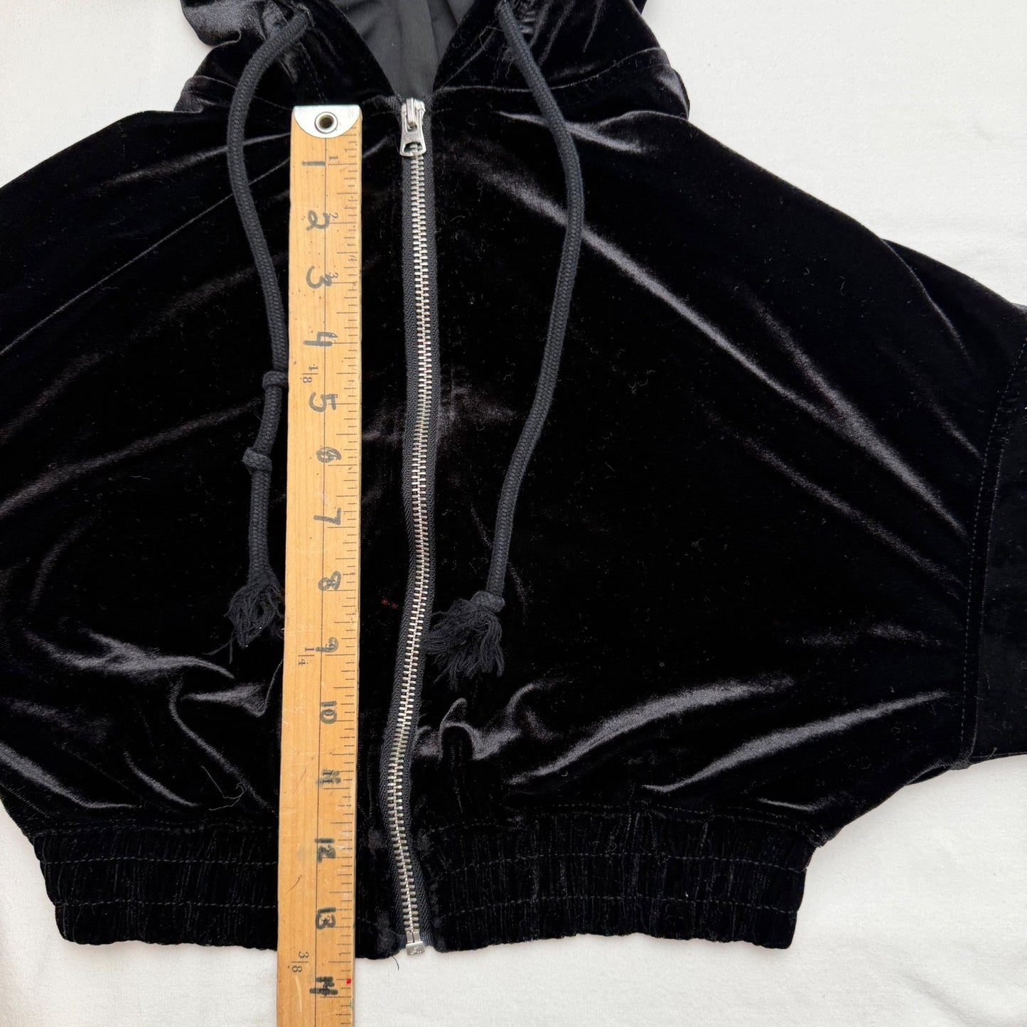Black Velvet Cropped Zip Up Hoodie Long Sleeve Casual Athleisure Women