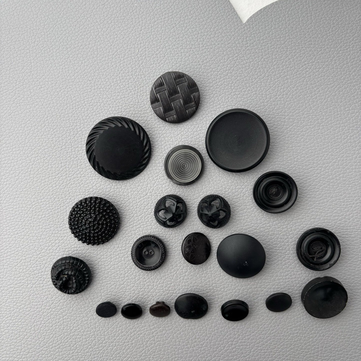 Vintage Black Glass & Early Plastic Button Lot Textured Carved & Openwork
