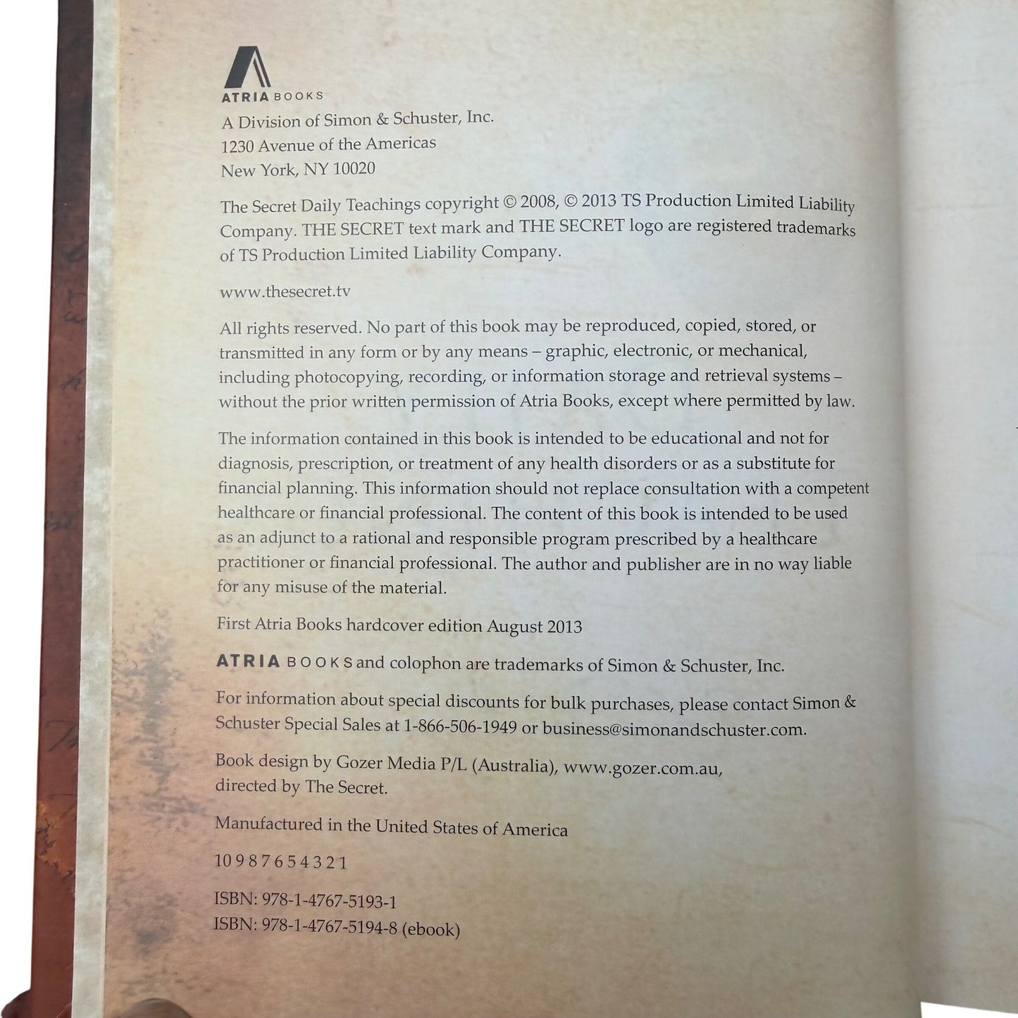 The Secret Daily Teachings by Rhonda Byrne Hardcover Book 2013 manifestation