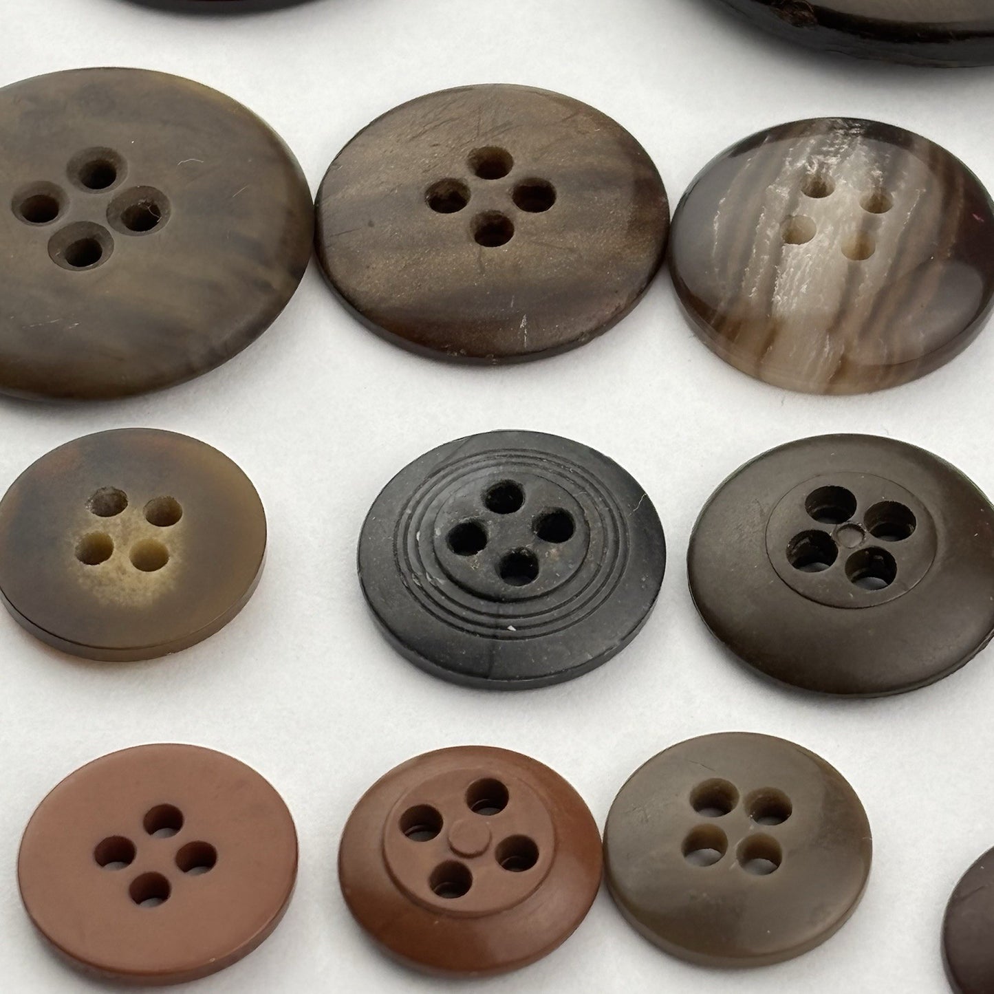 Vintage Bakelite Button Lot (13 Pcs) – Rich Brown, Horn, and Marbled Tones