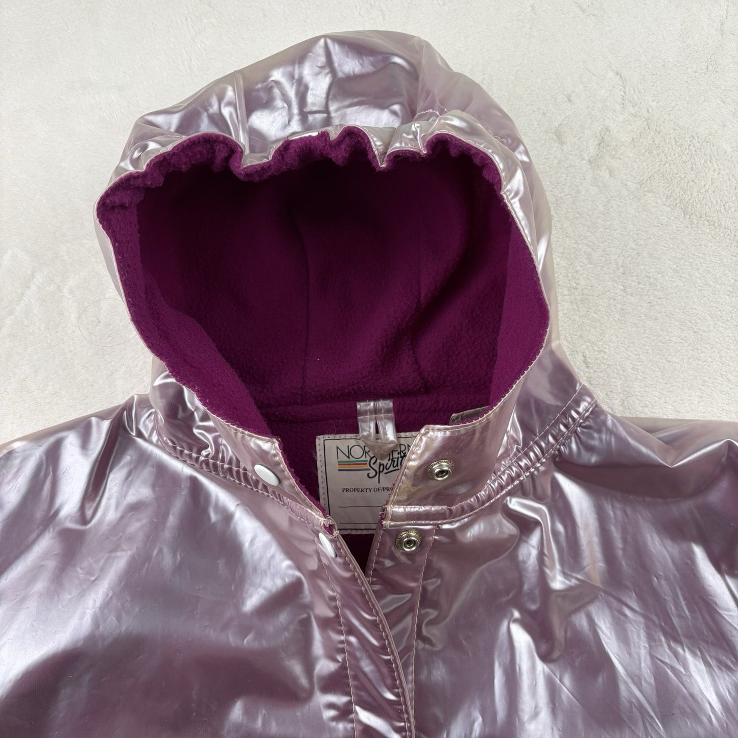 Vintage Northern Spirit PVC Raincoat L/XL Purple Clear Hooded Jacket Y2K Grunge