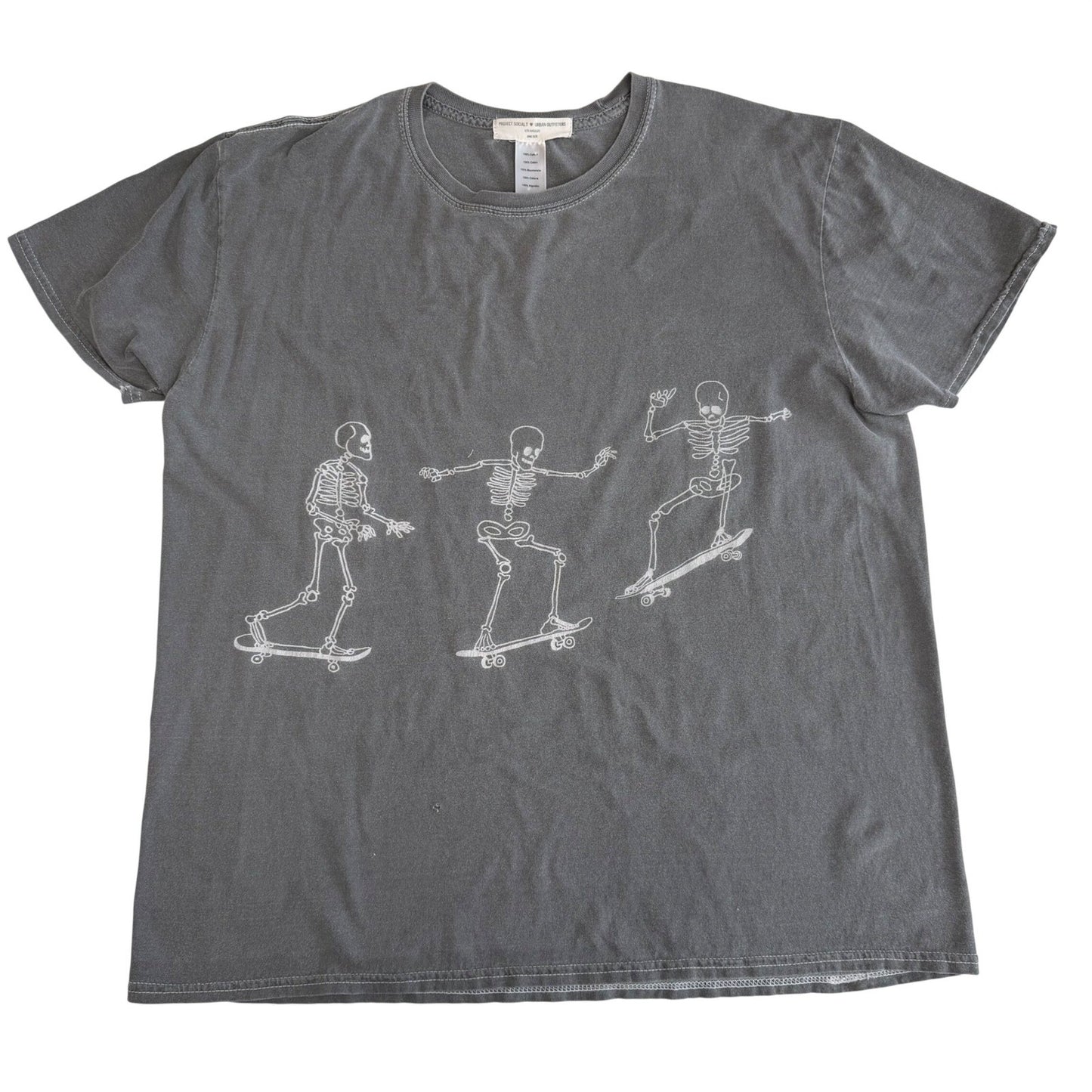 Project Social T Skeleton Skateboard Tee Grey Graphic Streetwear Goth Grunge L