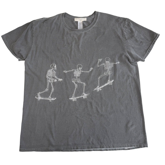 Project Social T Skeleton Skateboard Tee Grey Graphic Streetwear Goth Grunge L