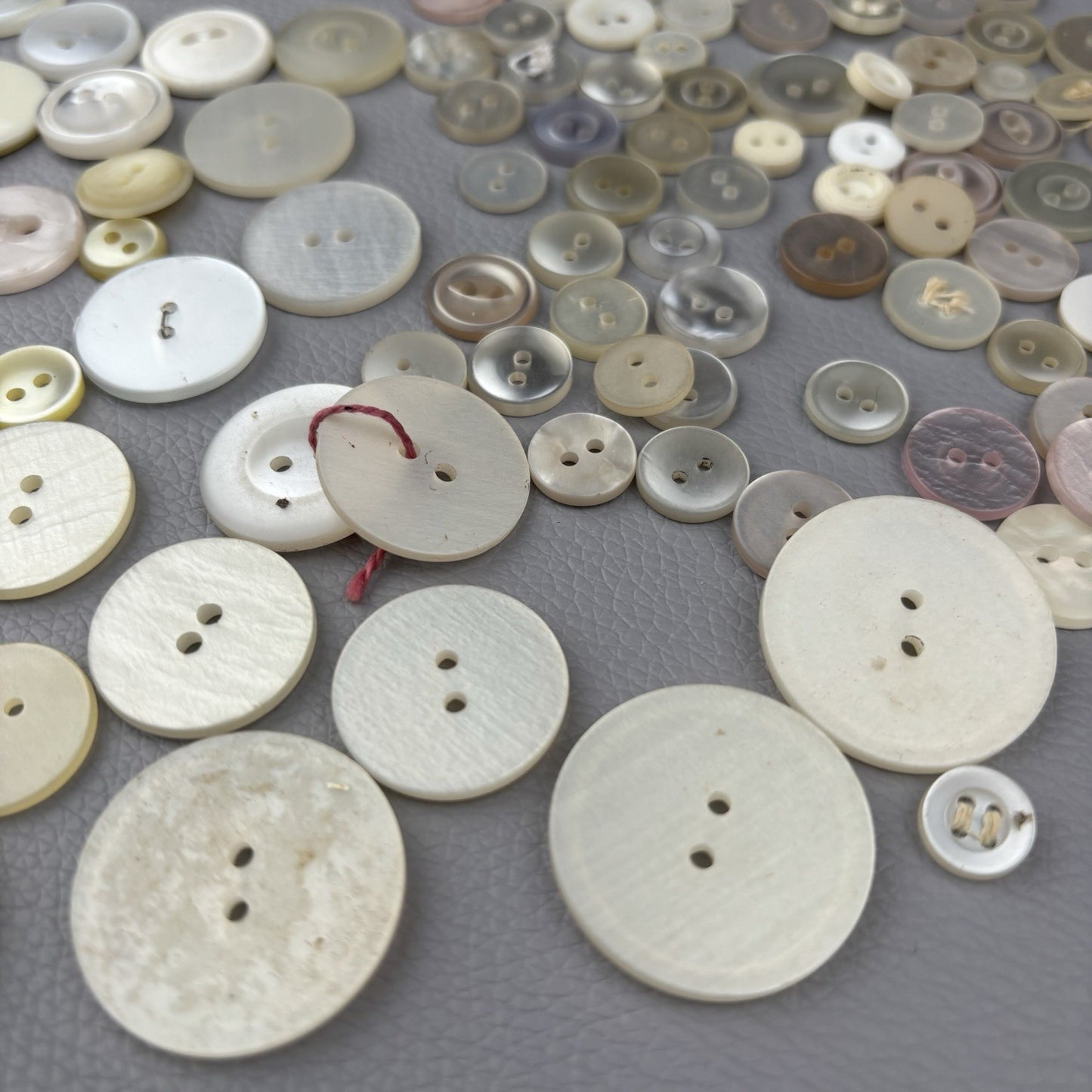 Mixed White Cream Beige Button Lot ~ 142pieces Plastic Shell Style Vintage Craft