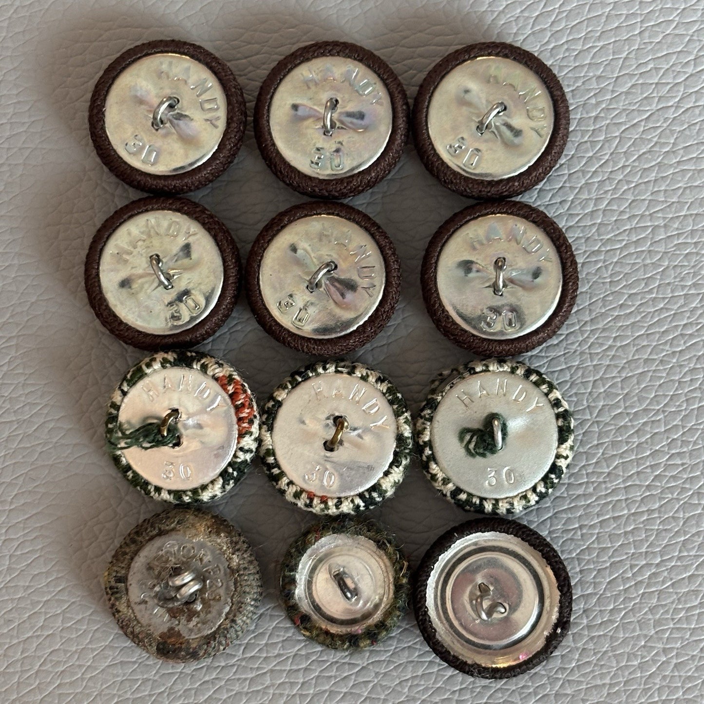 Vintage Fabric Covered Button Lot 1930s–50s Wool Tweed Satin & Thread Wrapped
