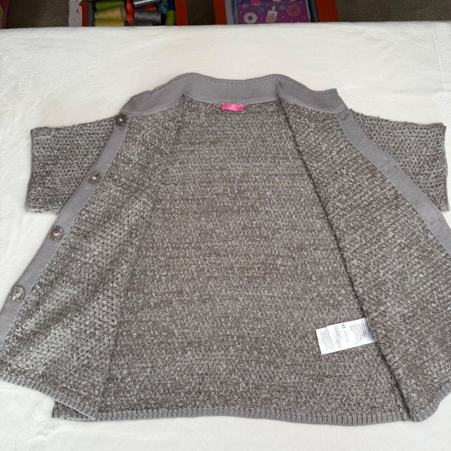 Basler Bouclé Cardigan Grey Metallic Knit Minimalist  Old Money Grandma Chic 10