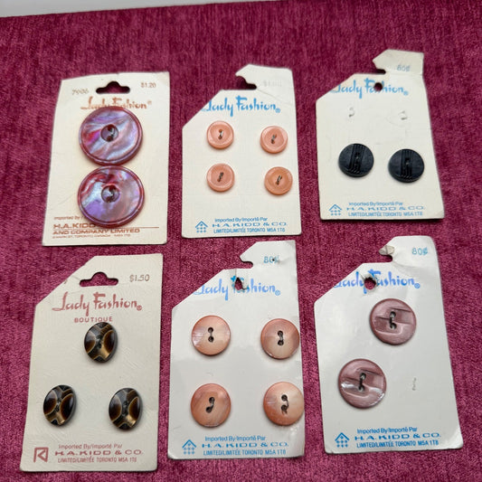 Lady Fashion Vintage Buttons 6 Cards Marbled Pearlescent Retro Sewing Notions
