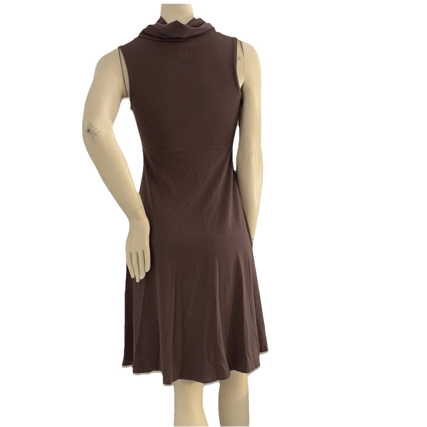 FIG Women’s Sleeveless Cowl Neck A-Line Dress Brown Medium Minimalist Travelcore