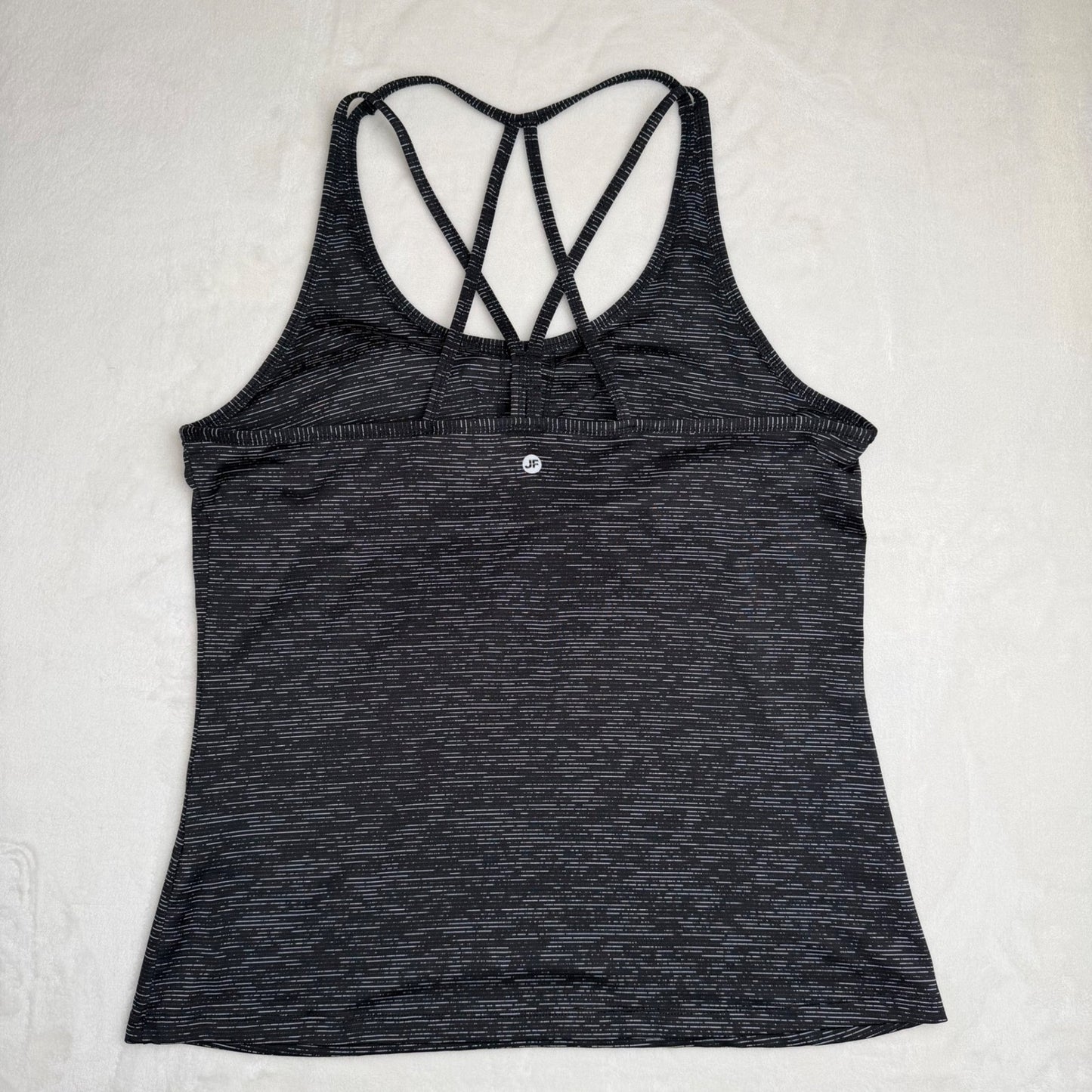 Joe Fresh Active Tank Top Strappy Lattice Back Space Dye Black White Large
