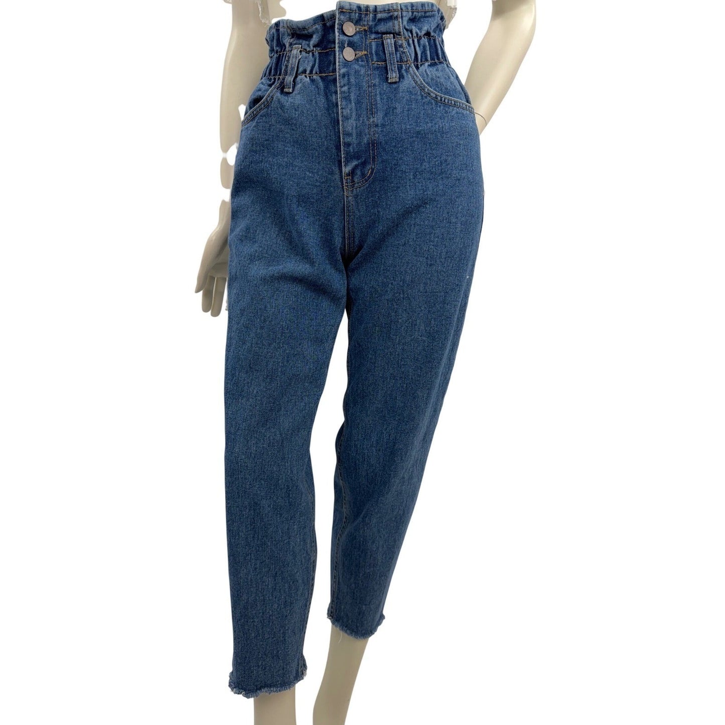 Oak + Fort Jeans High Waisted Paperbag Waist Mom  Cropped Raw Hem Womens Small