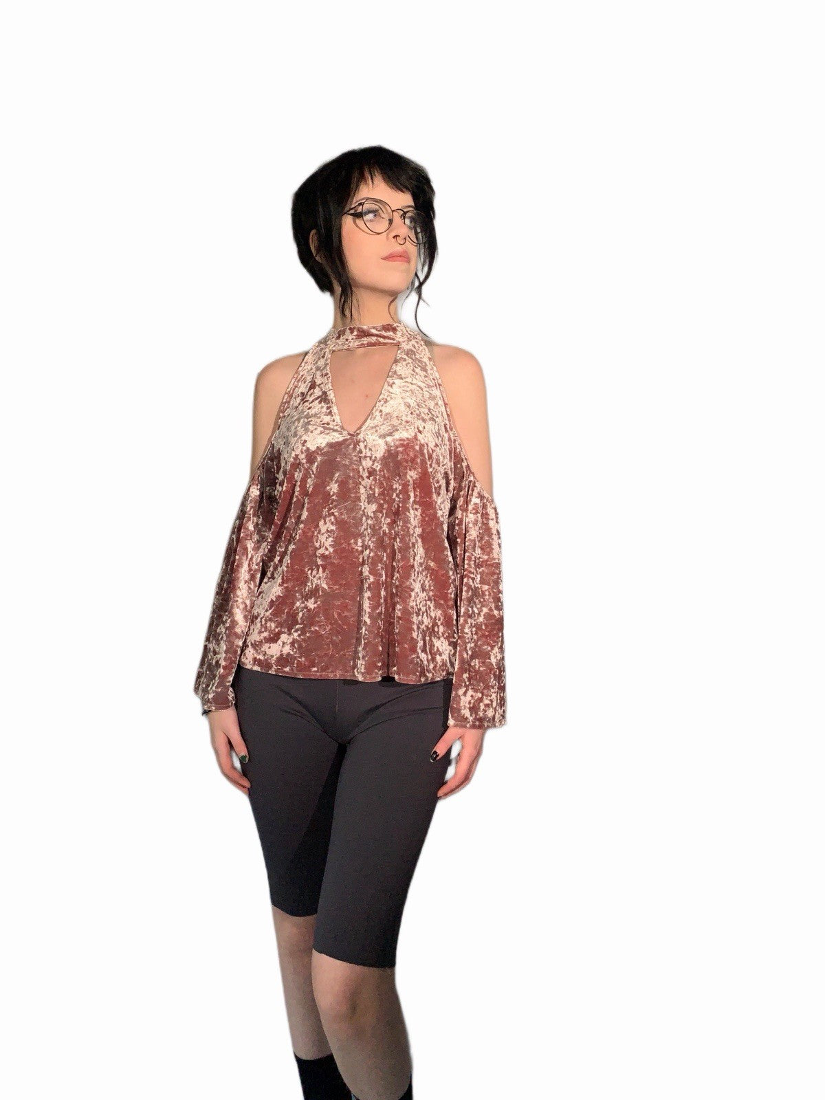 Boho Crushed Velvet  Cold Shoulder Top Whimsigoth Fairycore Princesscore Pastel