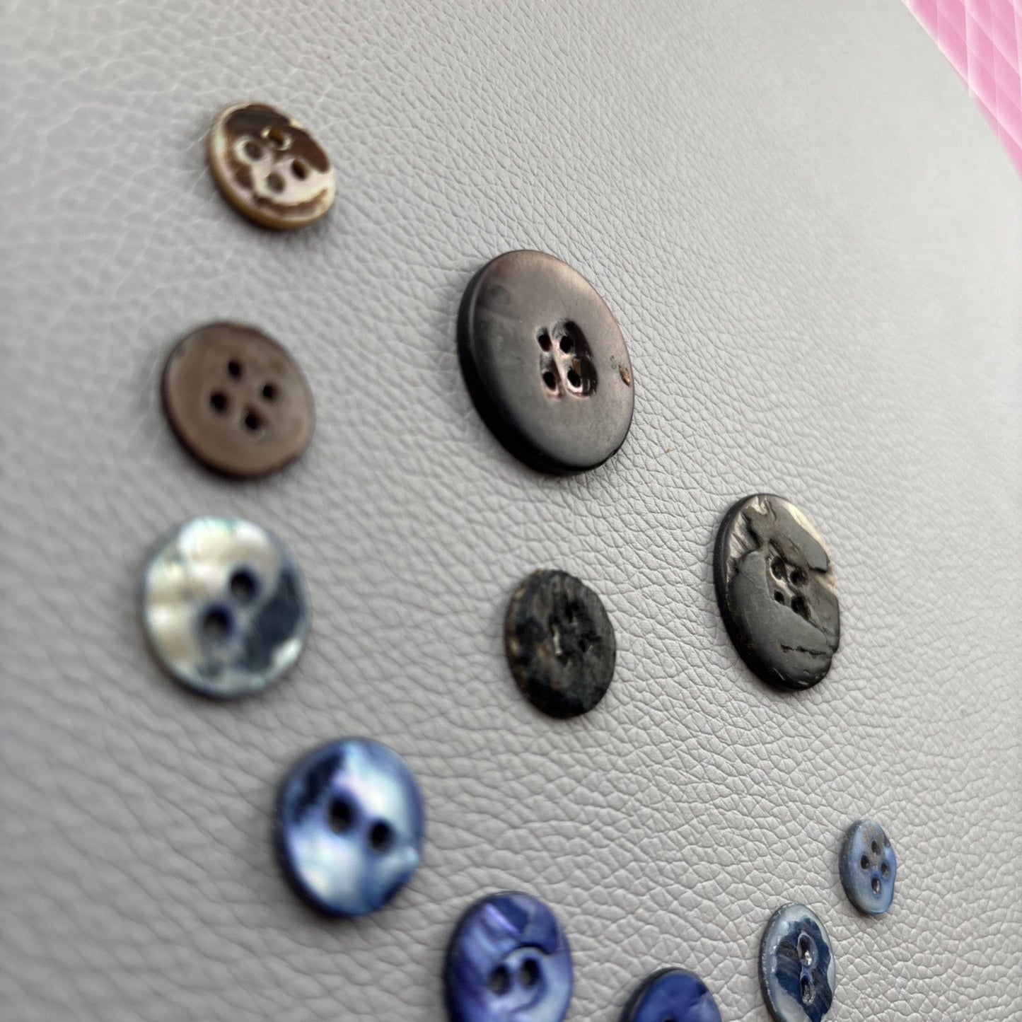 Vintage Mother Of Pearl Buttons. Lot Of 11 Two Hole And Four Hole Round Buttons