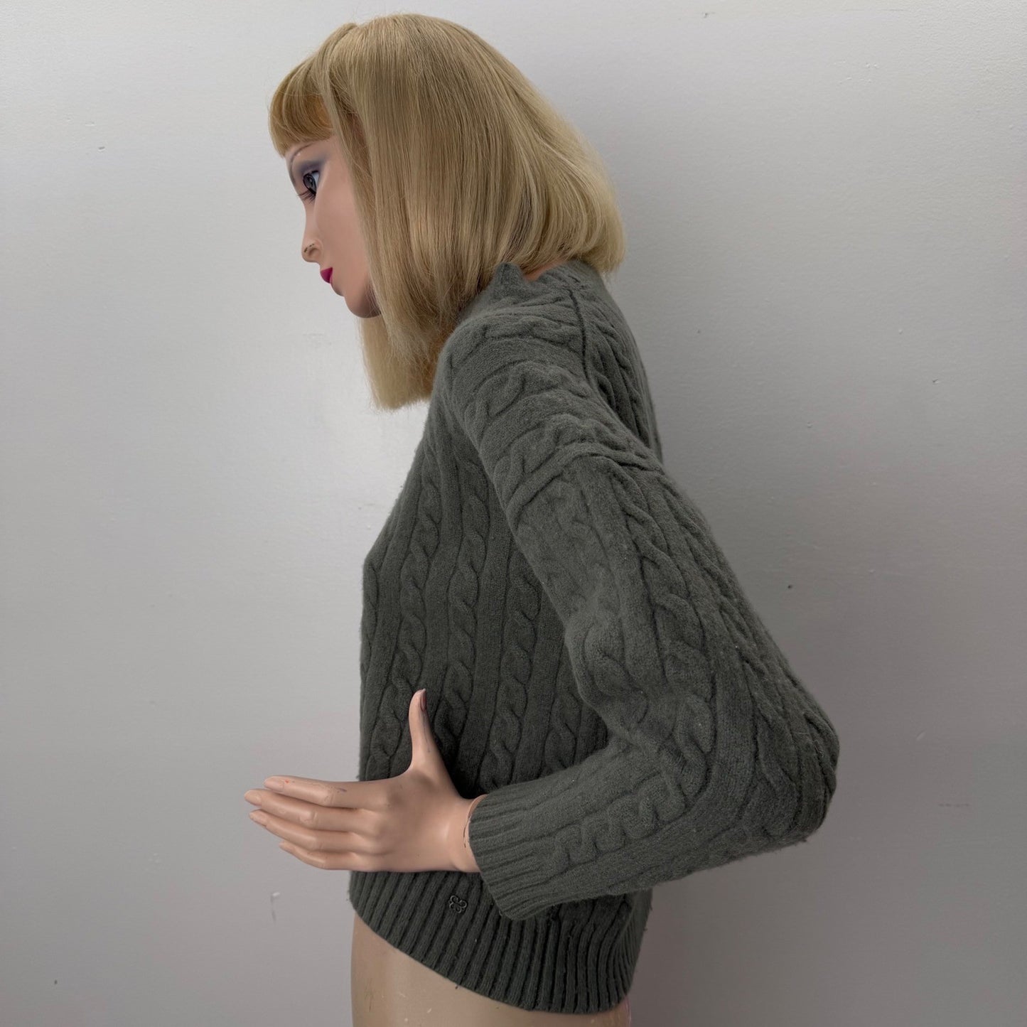 Aritzia Sunday Best Cable Knit Sweater  Merino Wool Green Old Money Sz Small