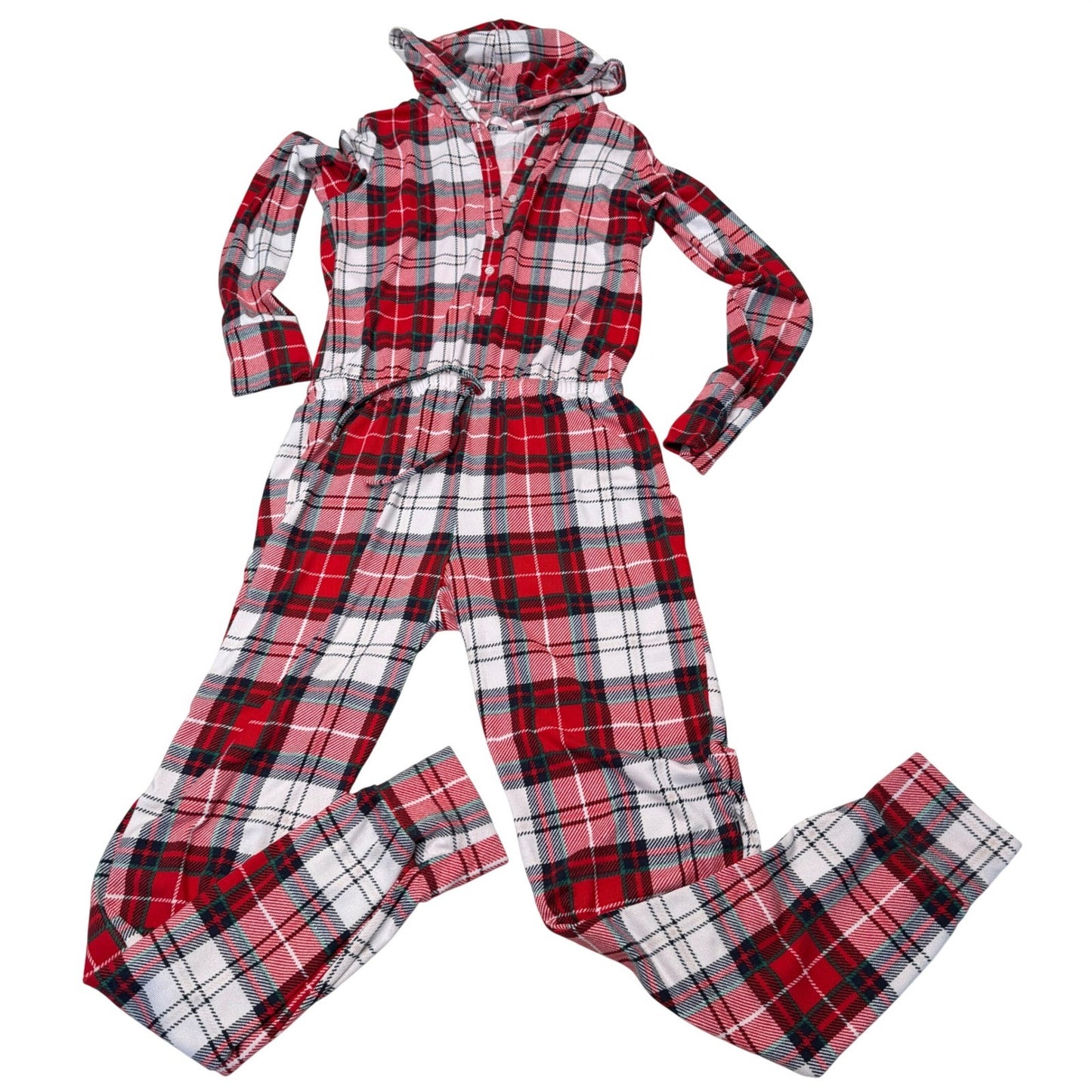 La Vie en Rose Pajama One Piece Plaid Hooded Christmas Loungewear XS
