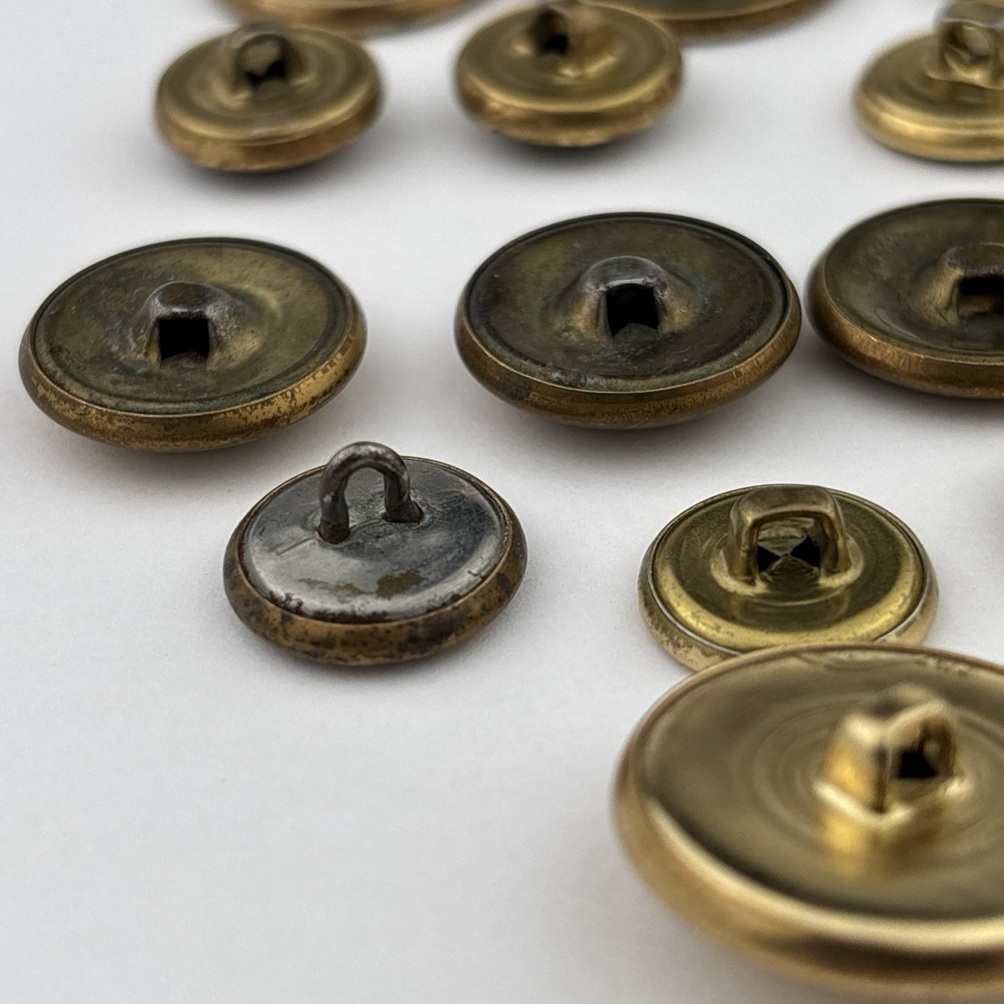 Vintage Brass & Gold Button Lot – Embossed, Hammered & Textured Mix, 31 Pieces
