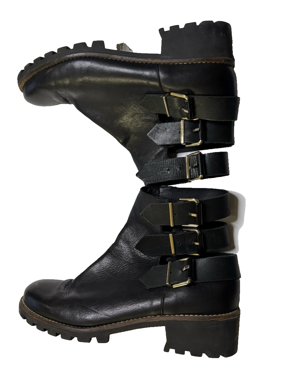 Miista Women’s Cecilia Black Leather Buckle Boots Sz 10 Biker Rocker Gothcore