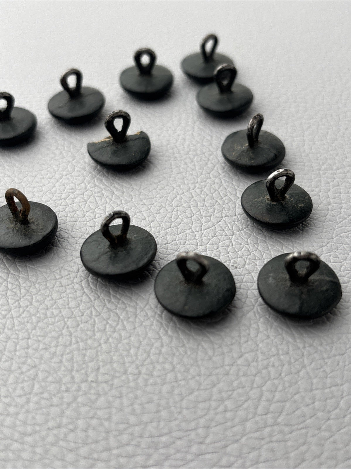 Victorian Black Mourning Buttons Set Papier Mâché Metal Shank Antique Rare Lot