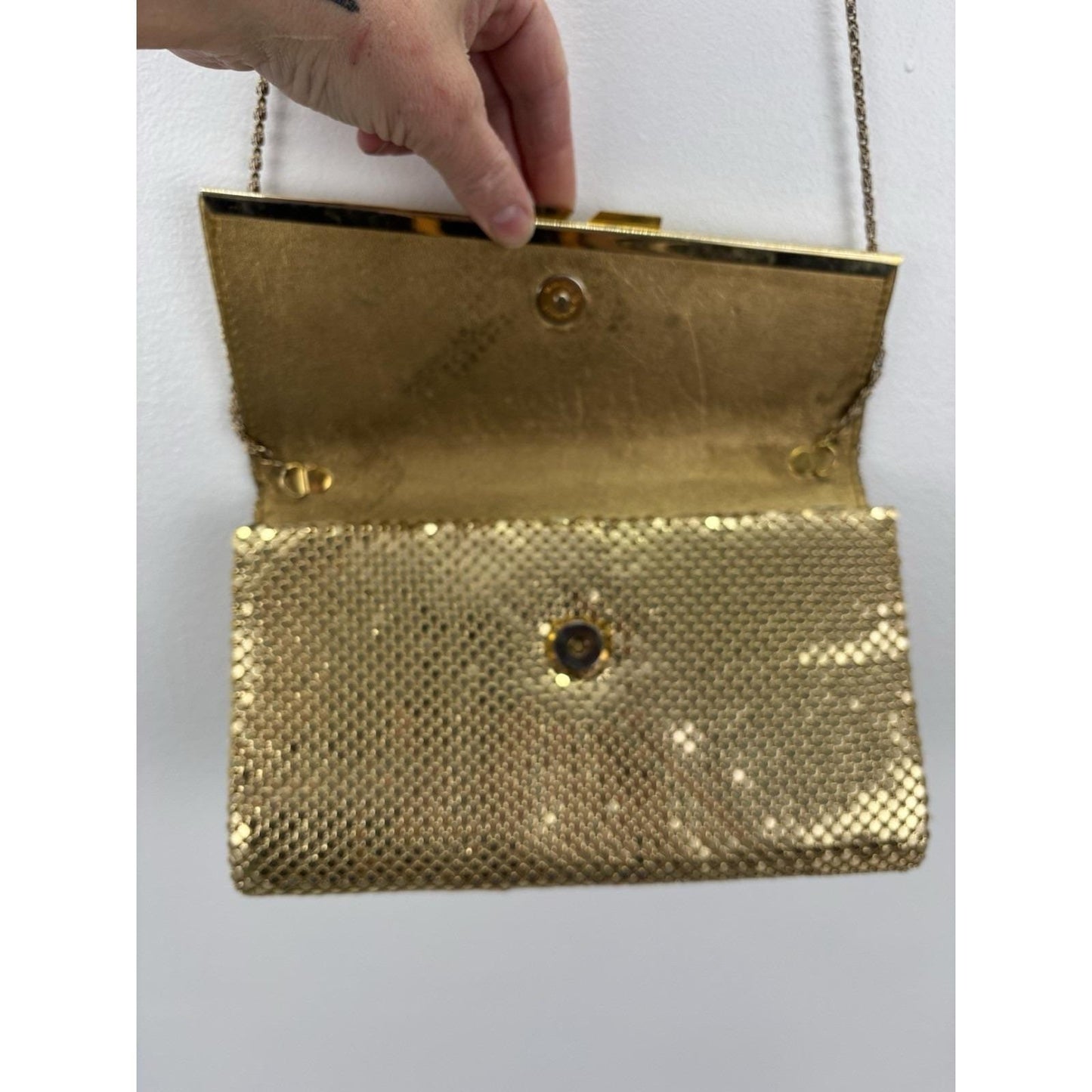 Vintage Purse 1960's Shoulder Strap Gold Chain link Pockets Zip Magnetic Snap