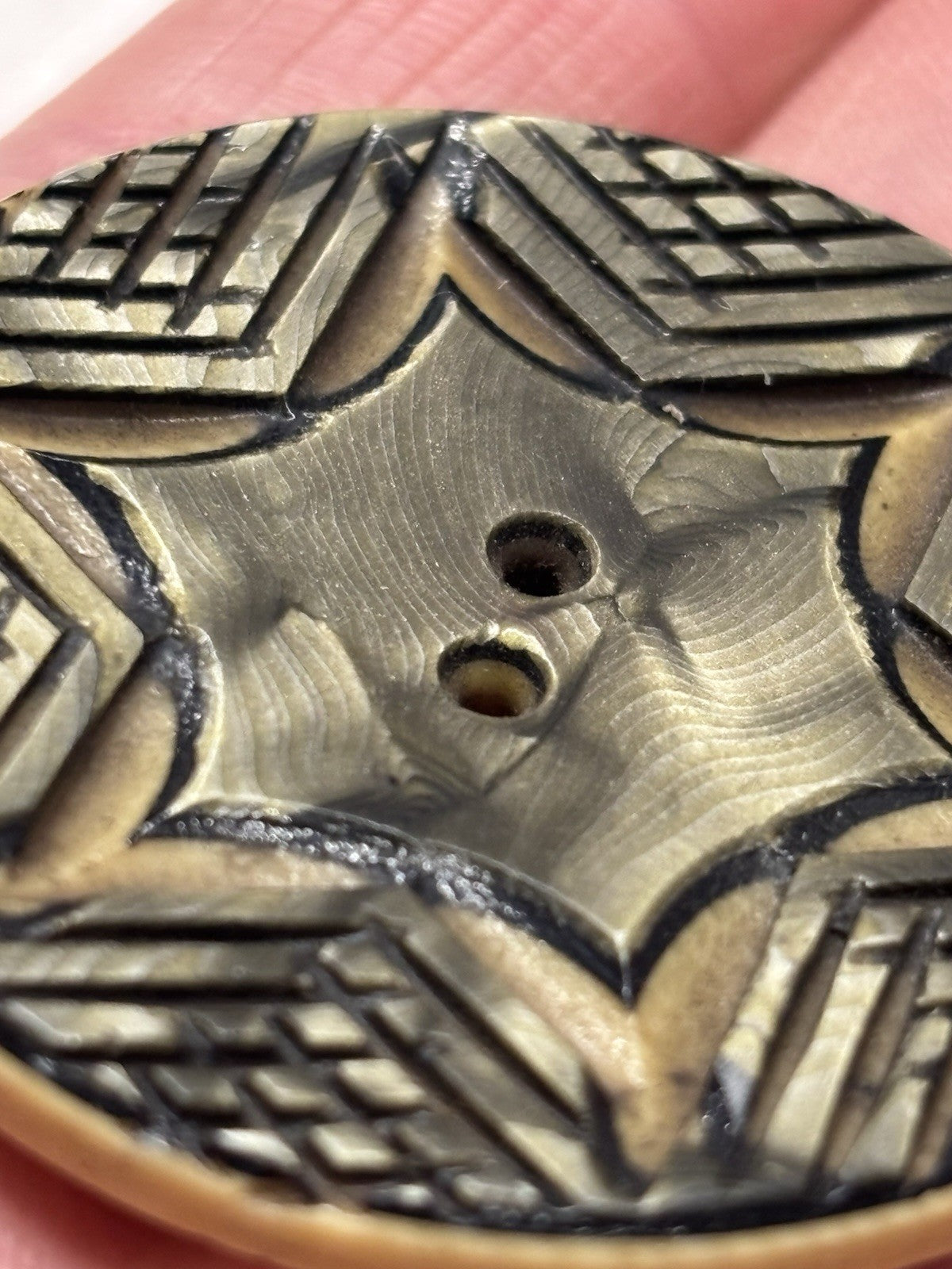 Vintage 1930s Carved Casein Button – Art Deco Star Design Large 1.5”