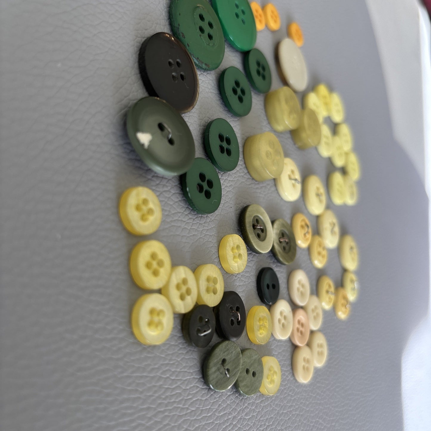 Vintage 1930s–50s Button Lot • Bakelite Casein Catalin Mix • Green Cream Amber