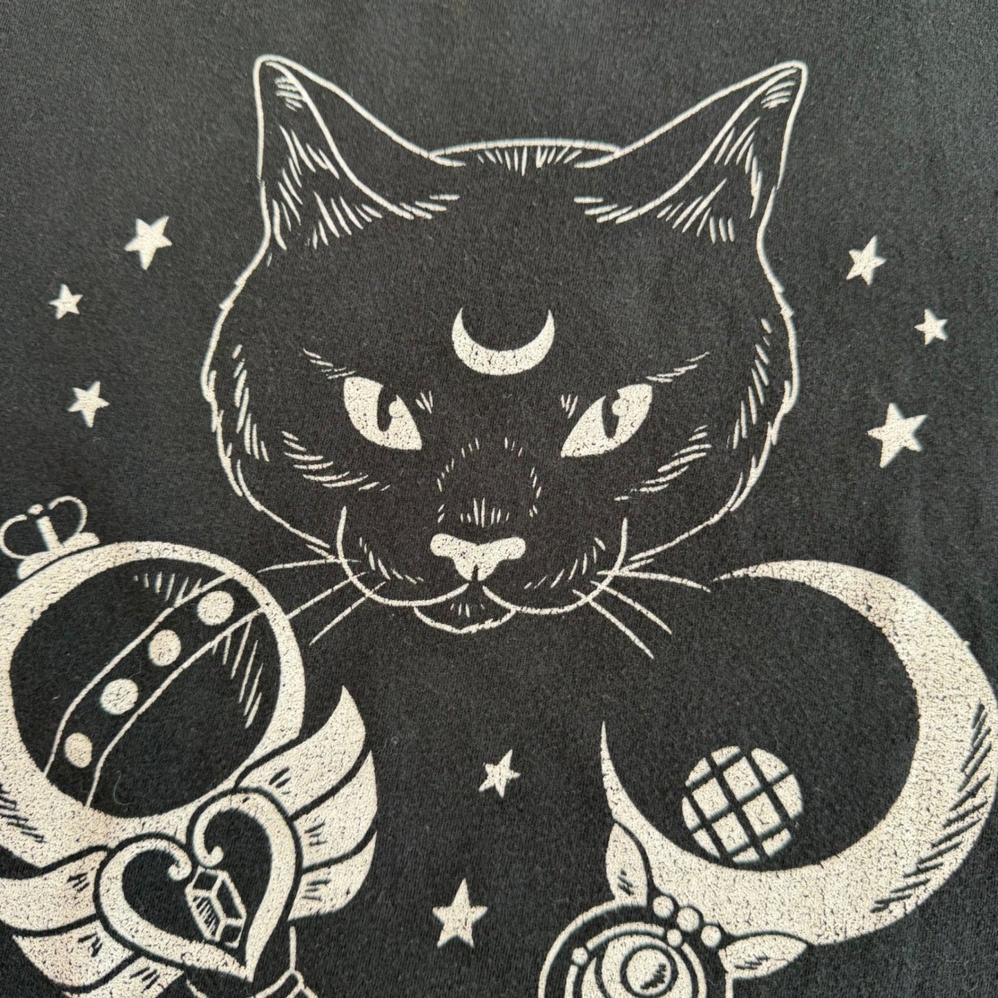 Womens Y2K Anime Cat Graphic Muscle Tee Gildan Softstyle Black Witchy Goth L