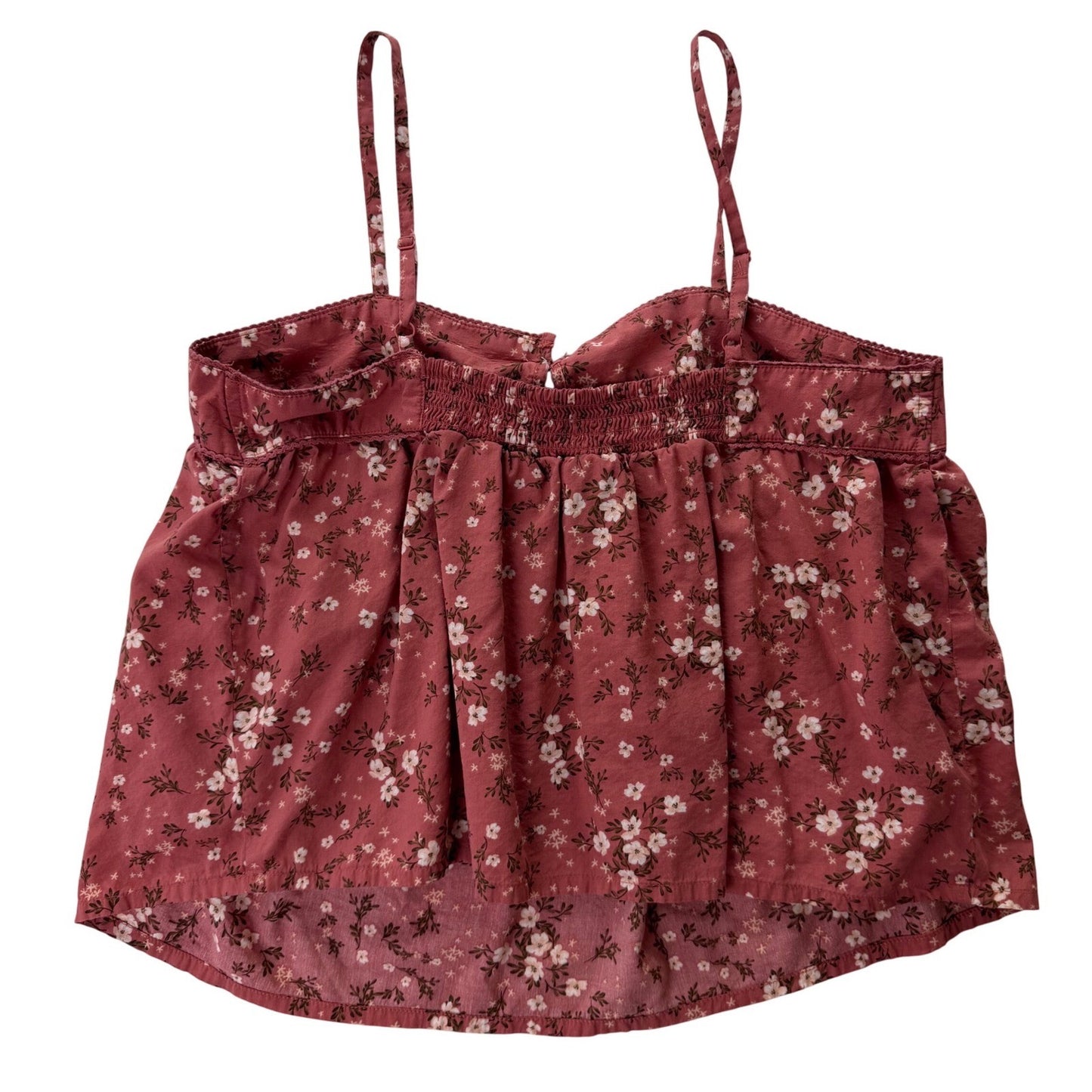 Old Navy Floral Cami Top Dusty Rose Pink Smocked Back Spaghetti Strap Women's L