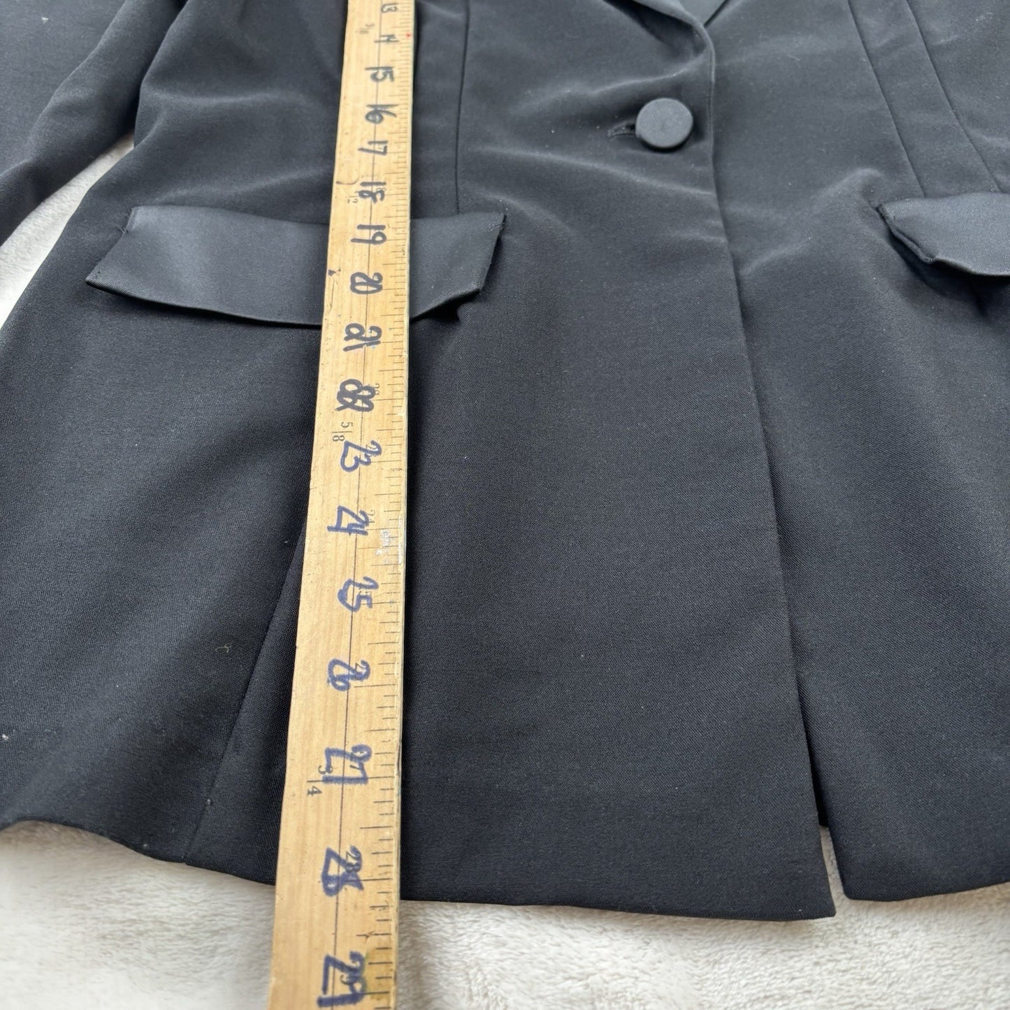 Alyn Paige Black Satin Trim Blazer Womens 13/14 Single Button Tuxedo Style Jacky