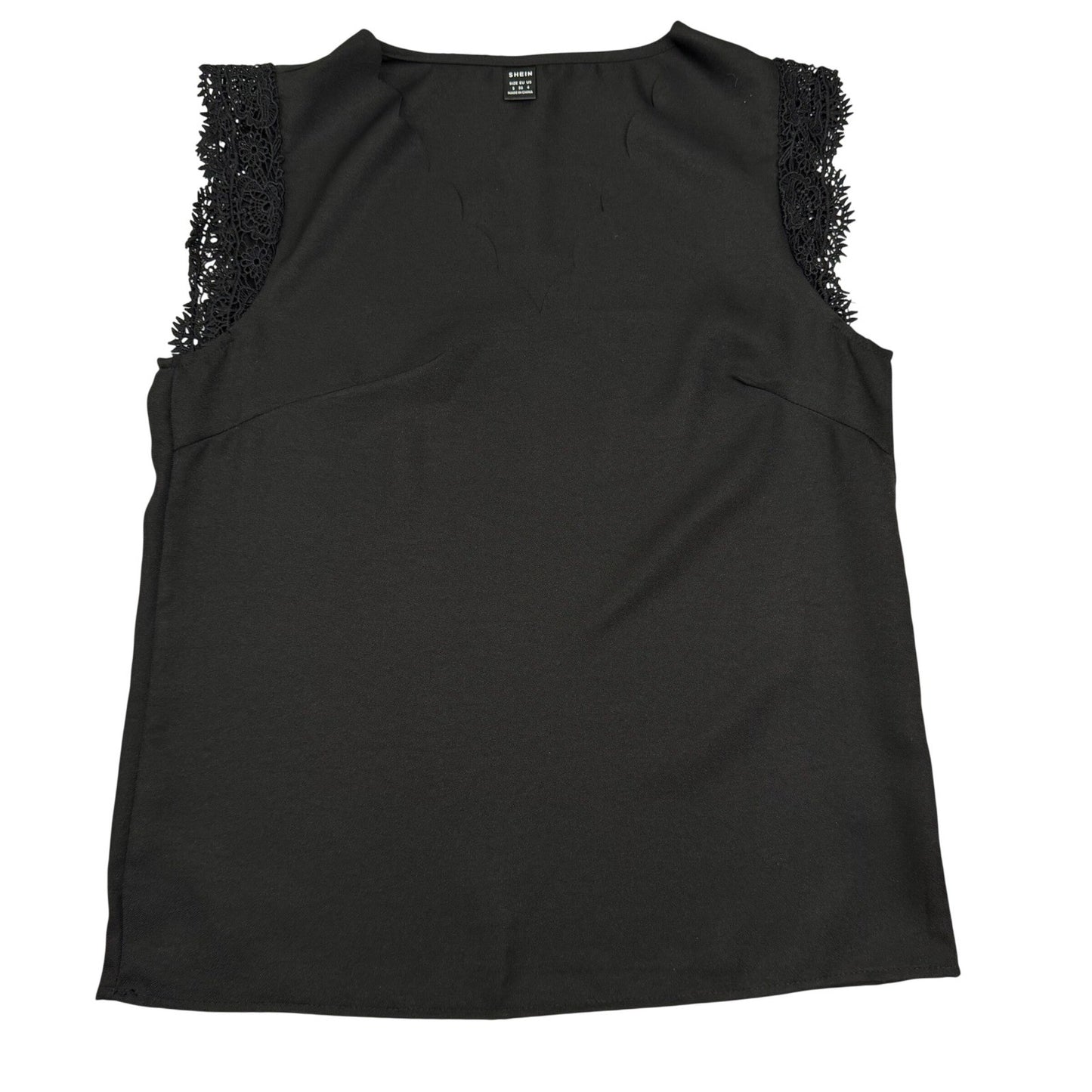 SHEIN Sleeveless Blouse Crochet Lace Trim Scalloped V-Neck Coquette Black Size S