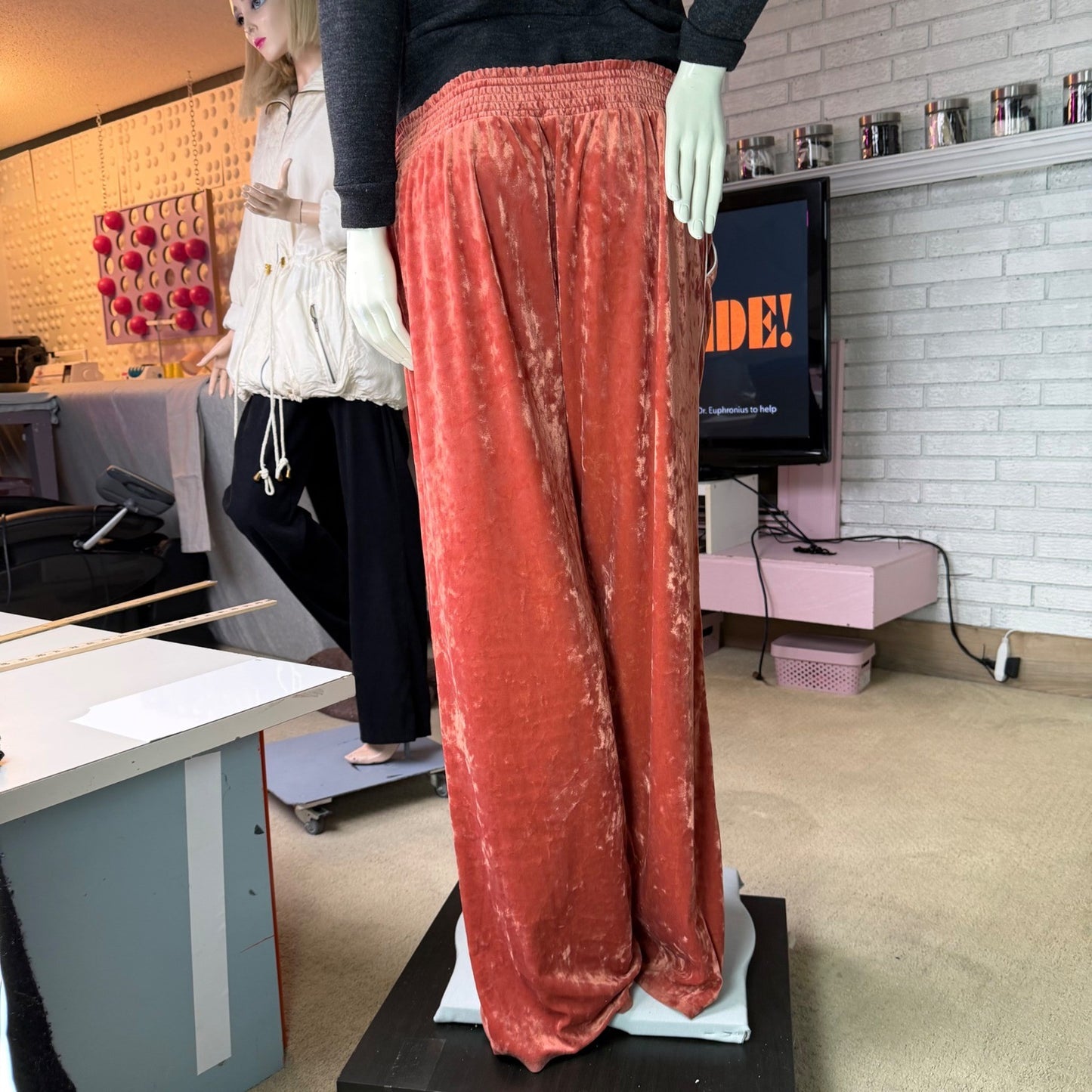 Aerie Wide Leg Pants Peach Crushed Velvet  Athleisure Dopamine Sporty Spice XL