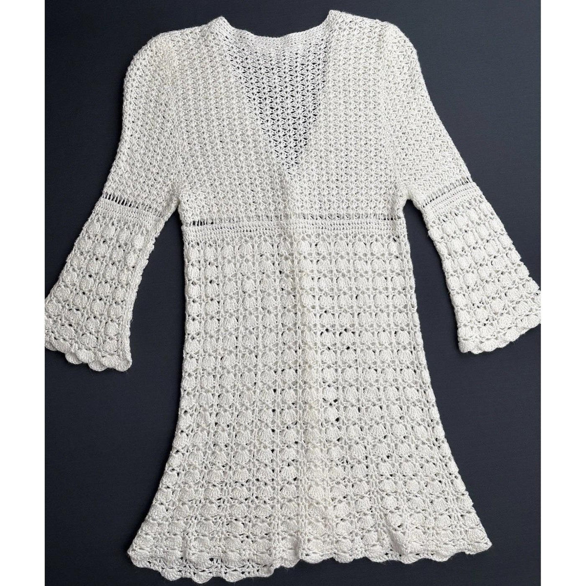 Vintage MOFFI International Ivory Open Knit Cardigan Bell Sleeve  Boho Sz Small
