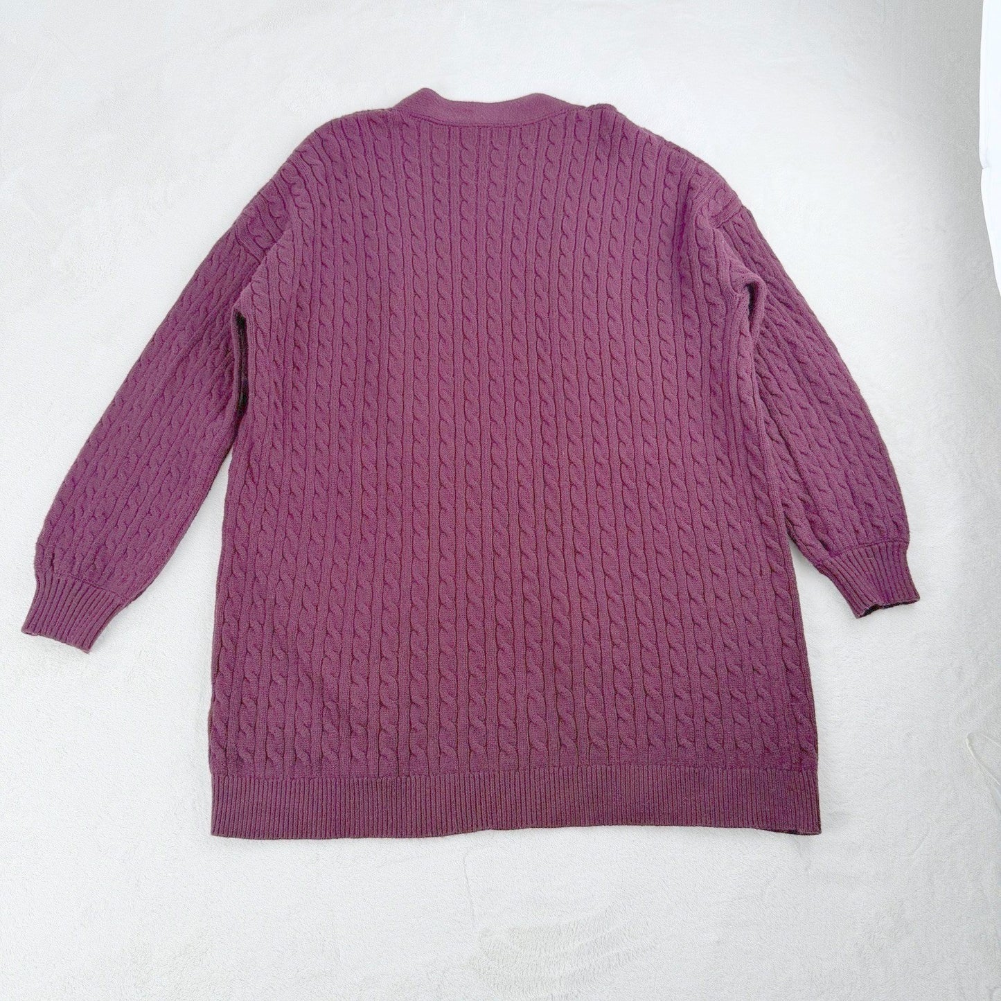 LAURA petites Dark Purple Cardigan Cable Knit Women's Sz Small Open Front Casual