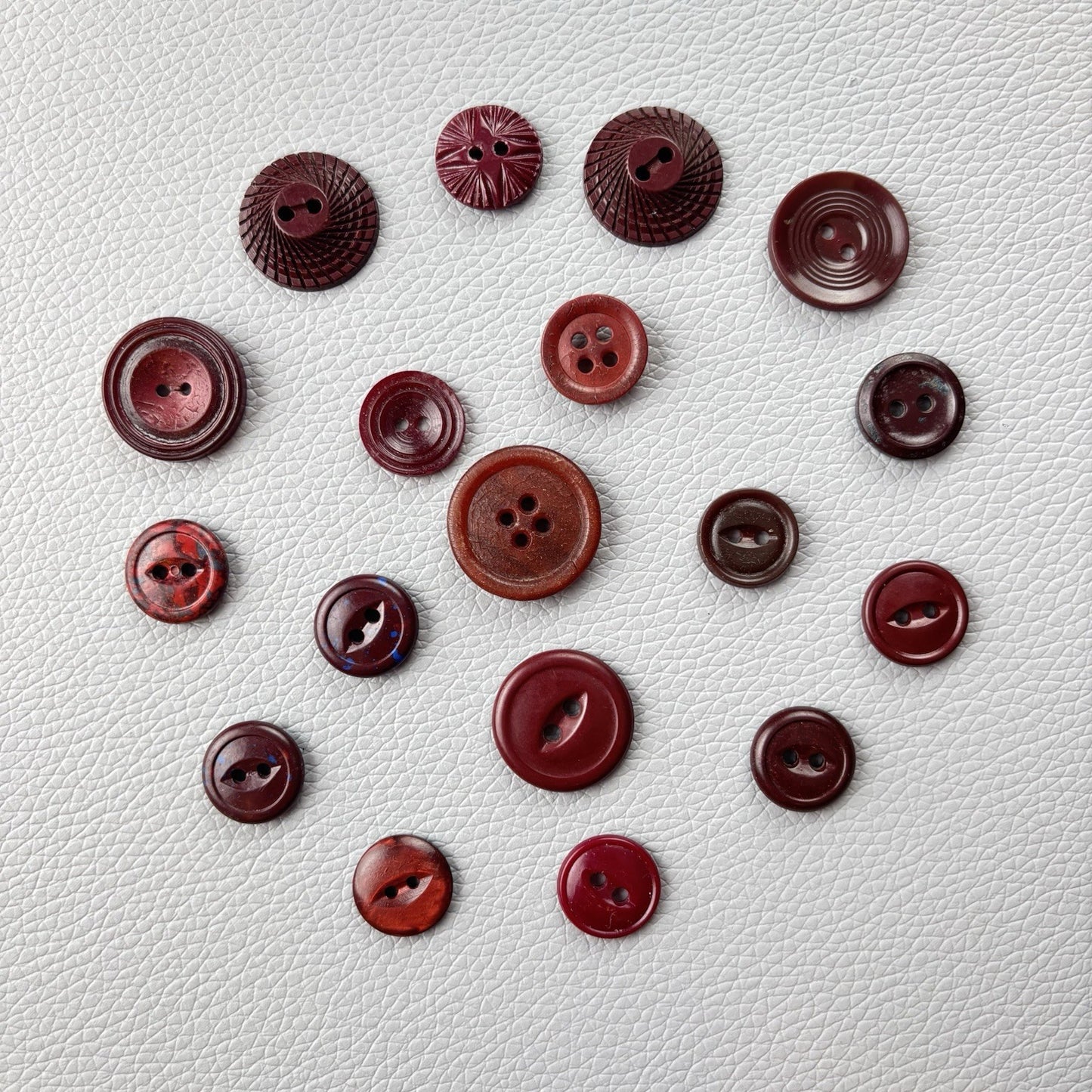 Vintage Burgundy Red Buttons Lot. 18 Piece Two Hole Four Hole Small Md Crafts
