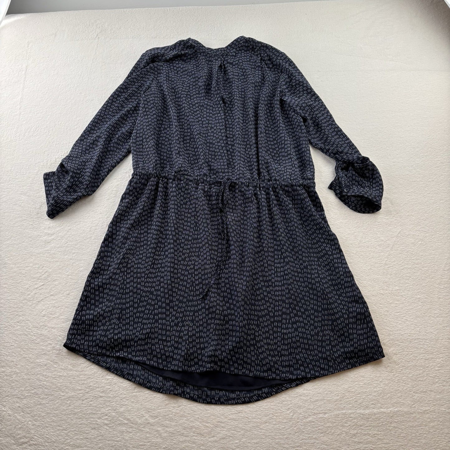 Hilary Radley Navy Printed Dress Women’s XL – Boho Office Casual Tie Waist Work