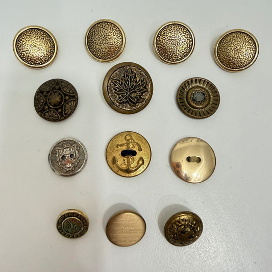 Unbranded Vintage Button Lot Metal Nautical Maple Leaf Military Style Mixed 13pc