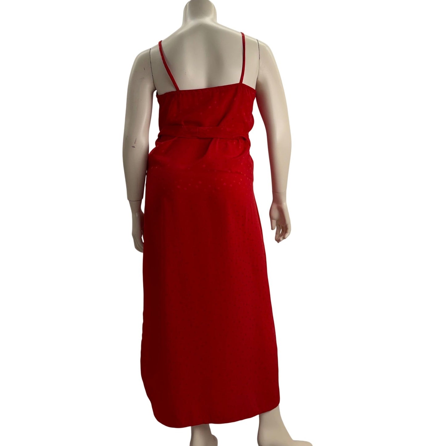 Handmade Red Polka Dot Satin Maxi Dress  Tie Waist Side Slit Sexy