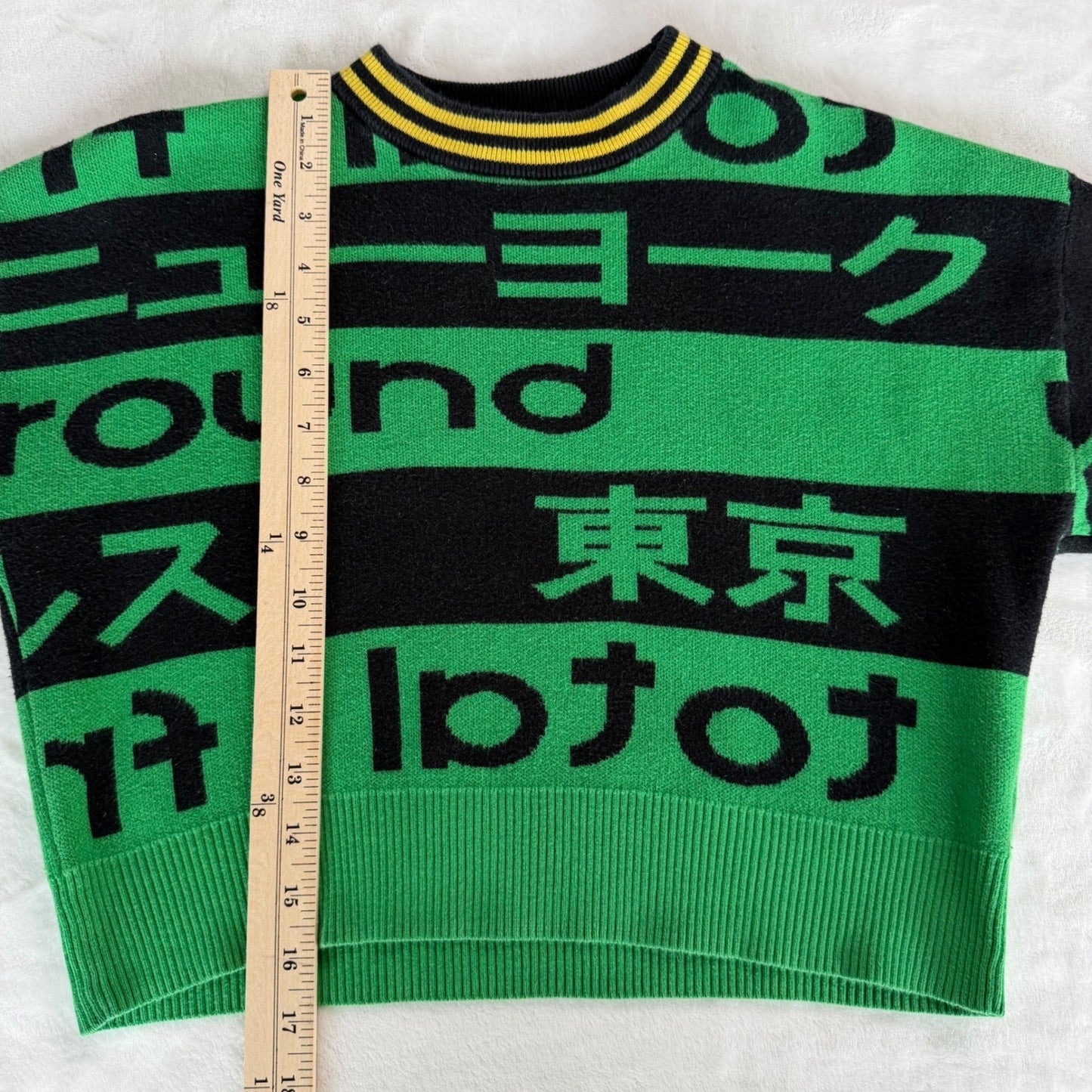 Tokyo Graphic Green Black Crop Sweater Y2K Streetwear Harajuku Grunge Sz Small
