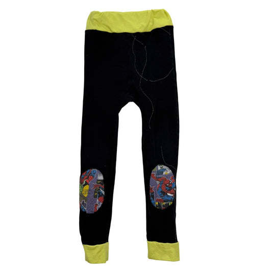 Handmade Kids Spiderman Upcycled Joggers Black Neon 24in Kidcore Patchwork