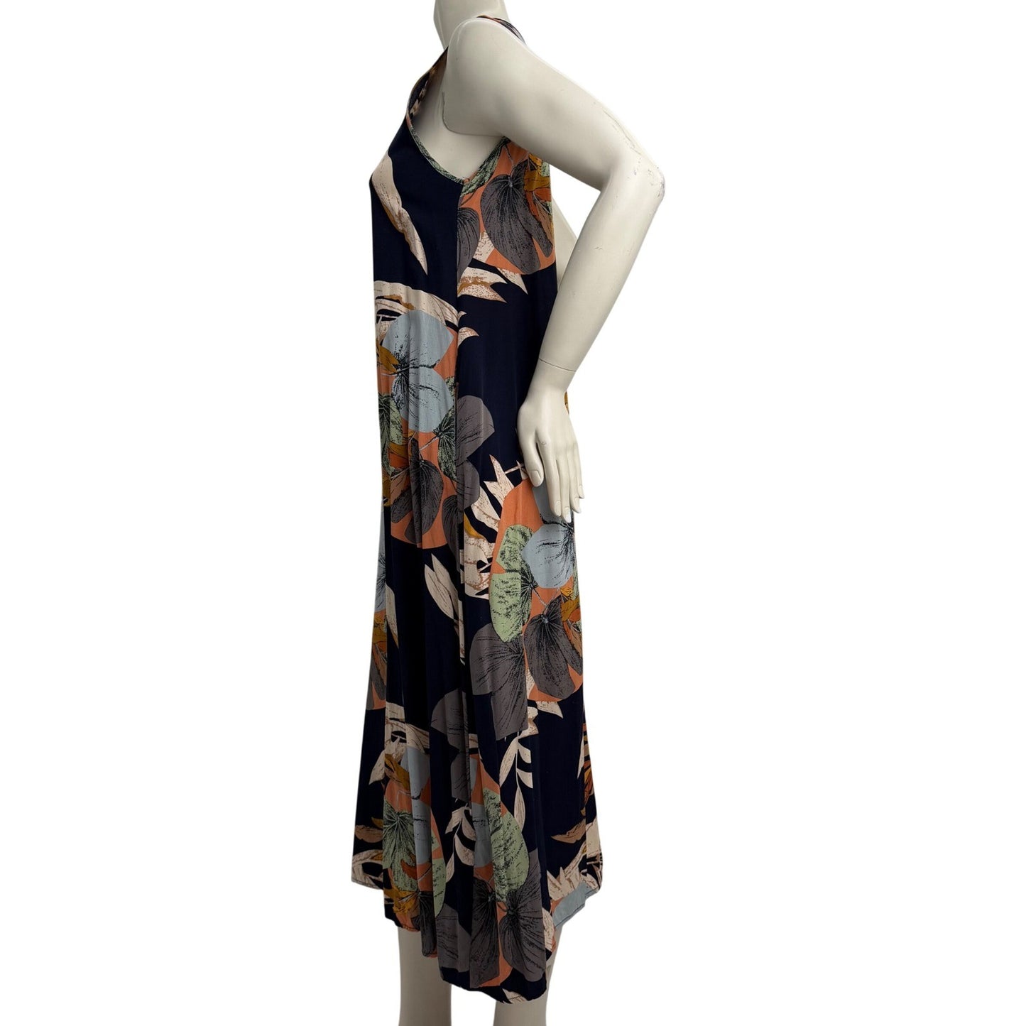 Tropical Leaf Print Sleeveless Maxi Shift Dress Medium Boho Naturecore Coastal